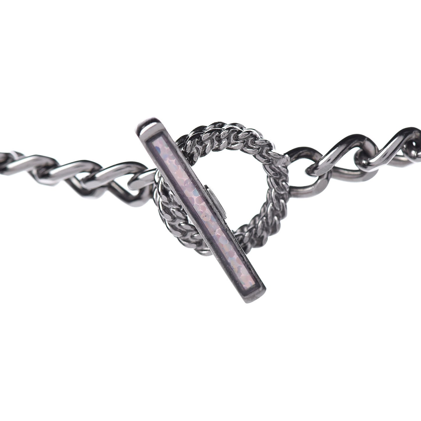 Metal Strass Enamel CC Chain Link Choker Necklace Dark Silver