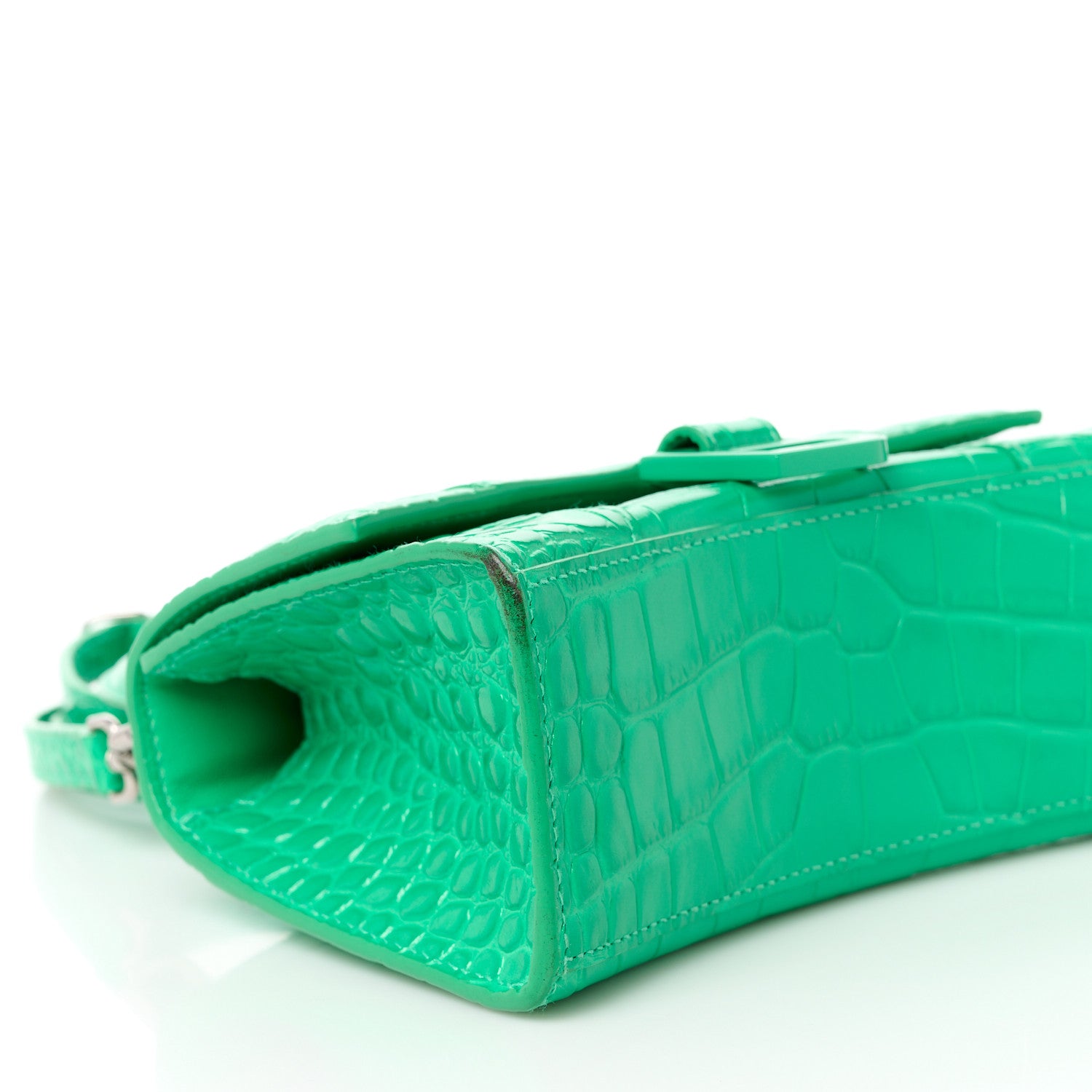 Balenciaga Shiny Calfskin Crocodile Embossed Hourglass Top Handle Bag XS Vivid Green 9 of 13