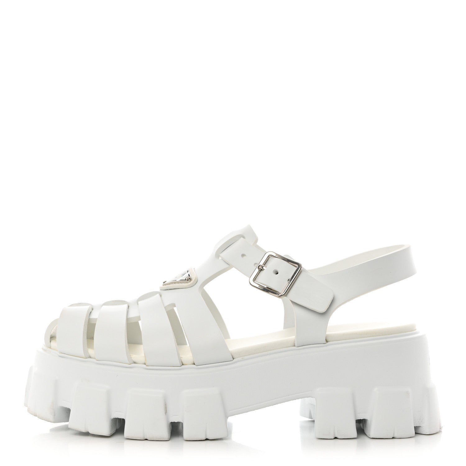 Prada Foam Rubber Metal Triangle Logo Monolith 55mm Cage Sandals 37 White 1 of 11