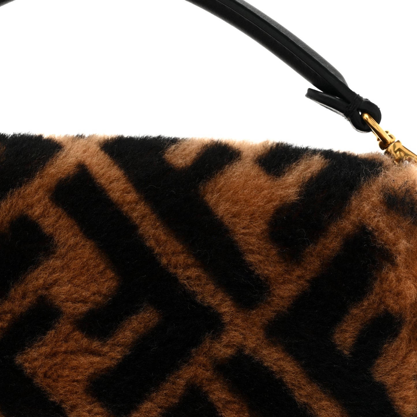 Shearling Vitello Dolce Macro FF 1974 Mini Baguette Tobacco Black