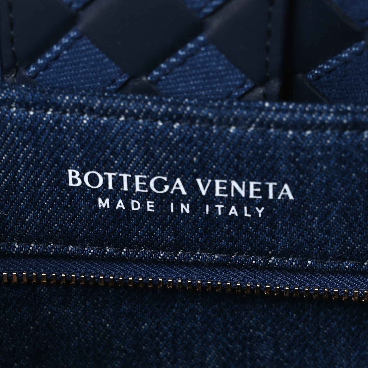 Nappa Intrecciato Denim Medium Andiamo Shoulder Bag Abyss Indigo