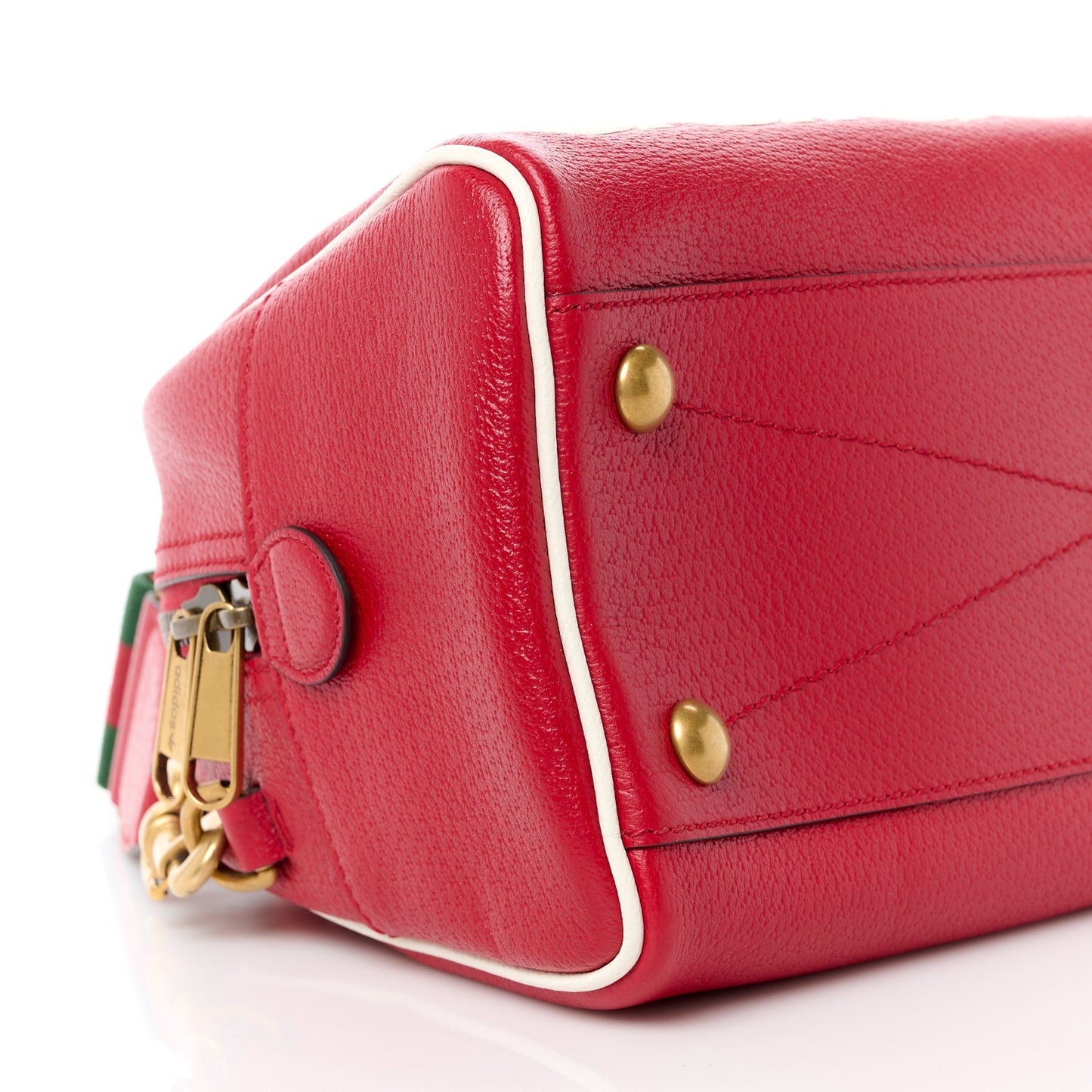 X ADIDAS Textured Dollar Calfskin Web Trefoil Logo Embossed Mini Bowling Bag Red Off White