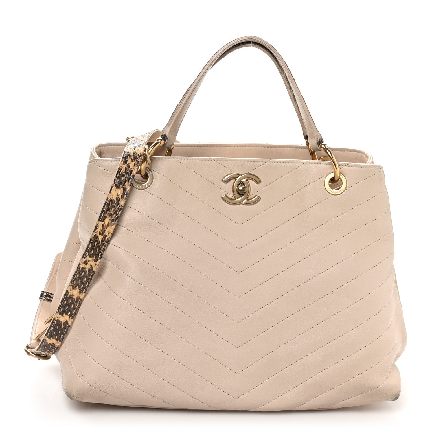Chanel Calfskin Elaphe Stitched Large Chevron Chic Shopping Bag