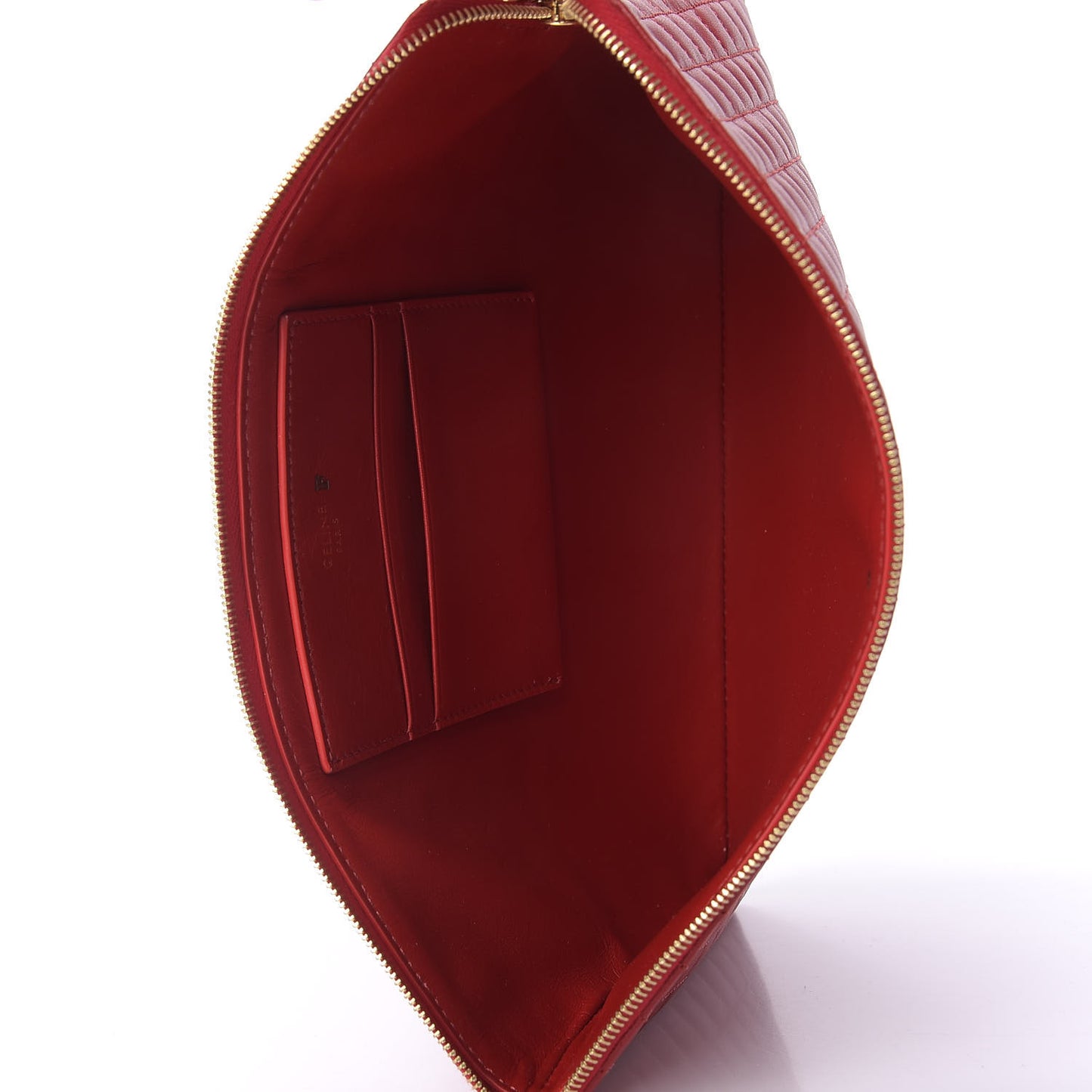 Calfskin Quilted C Charm Pouch Red