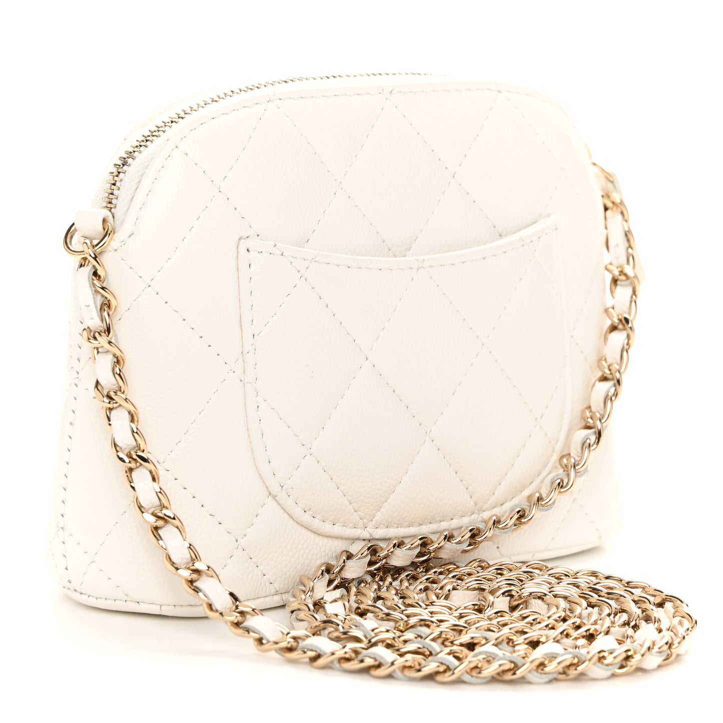 Caviar Quilted Classic Clutch With Chain White
