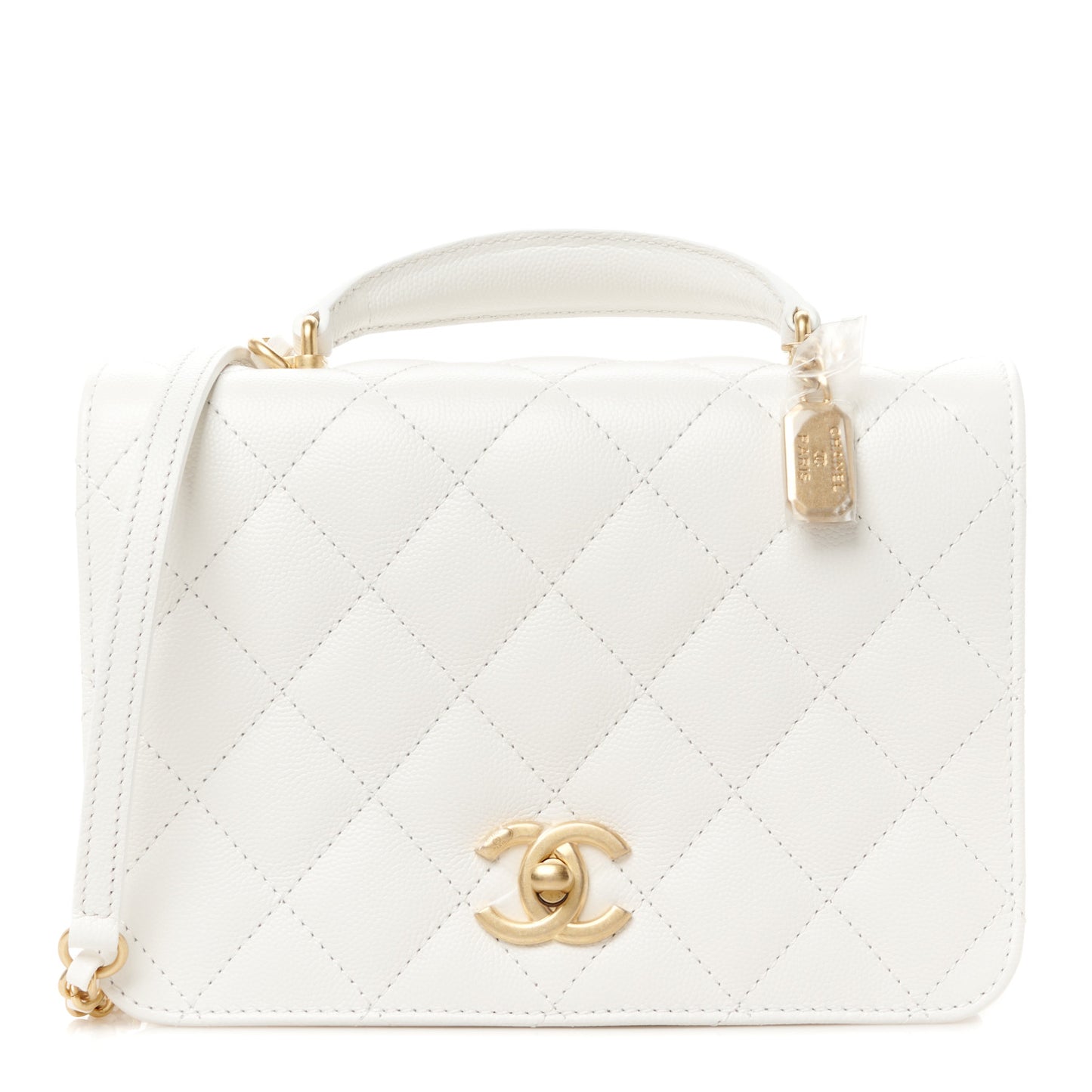 Caviar Quilted Mini Top Handle Flap White