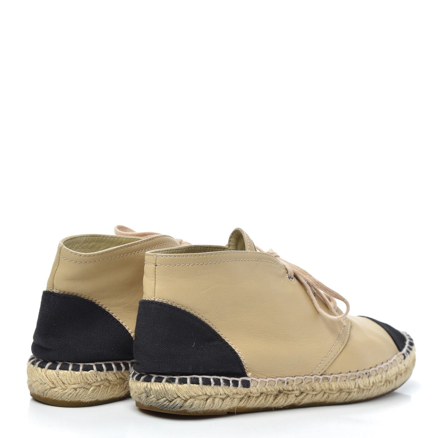 Lambskin Canvas Cap Toe Lace Up Espadrilles 38 Dark Beige Black