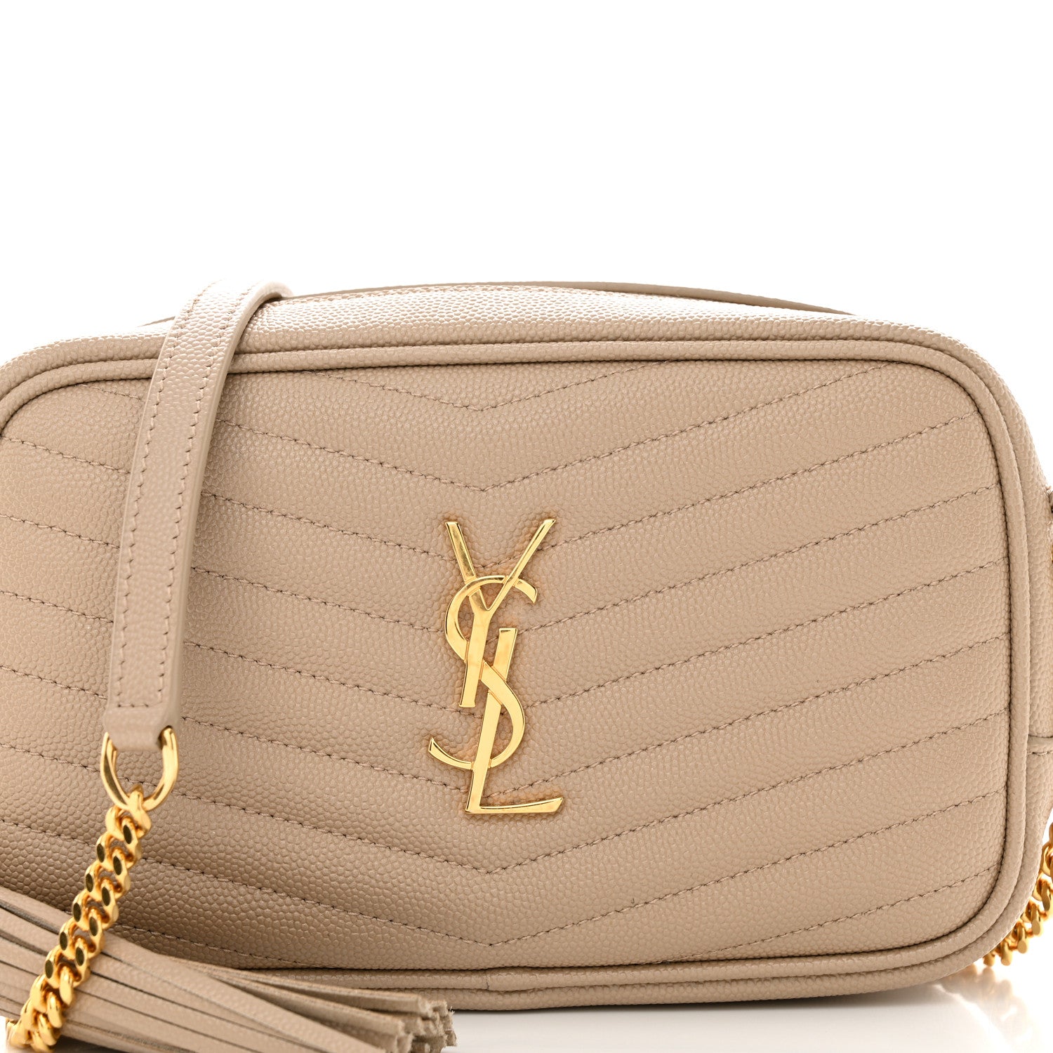 Saint Laurent Grain De Poudre Matelasse Monogram Mini Lou Camera Bag Dark Beige 8 of 11