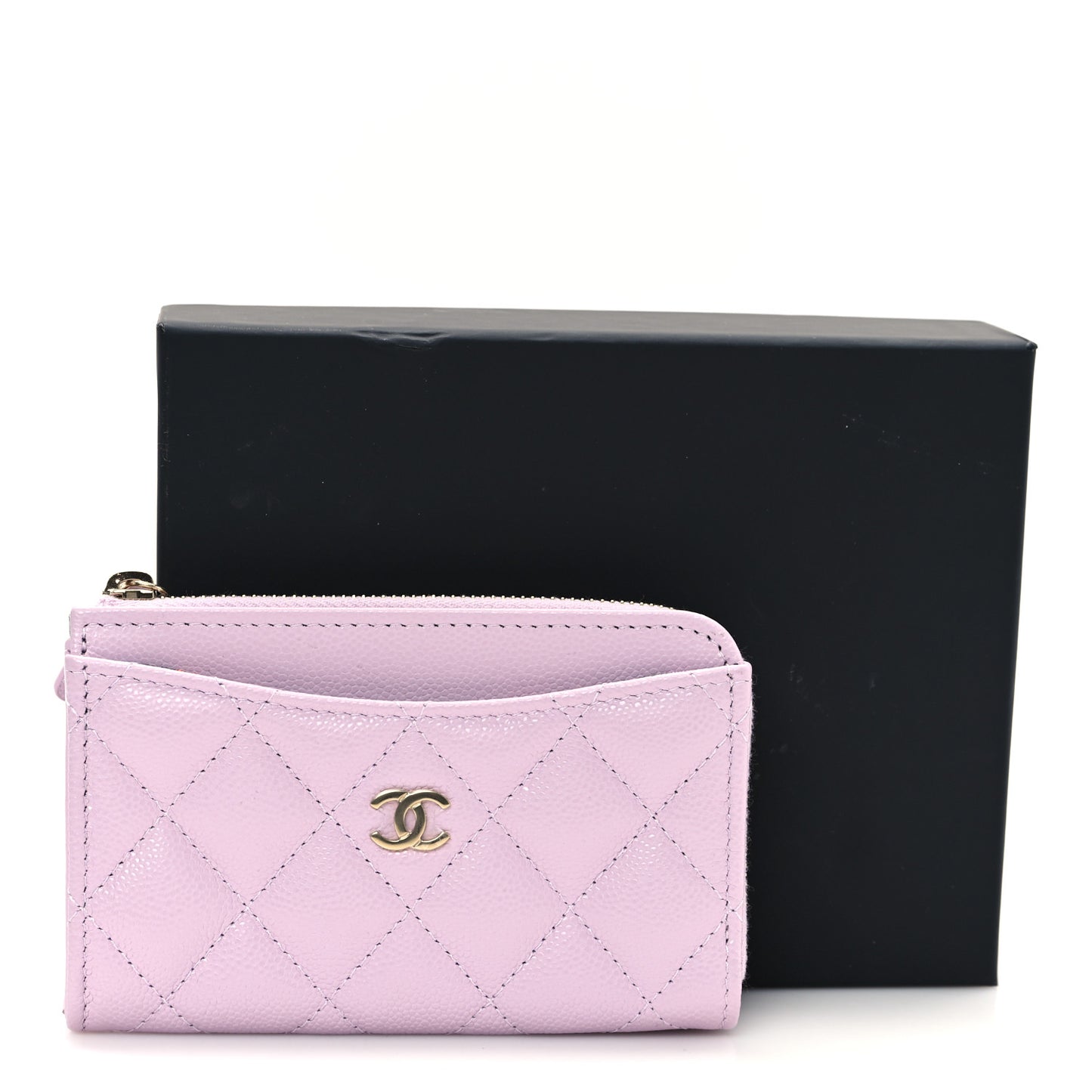 Caviar Quilted CC Zip Around Card Holder Light Purple