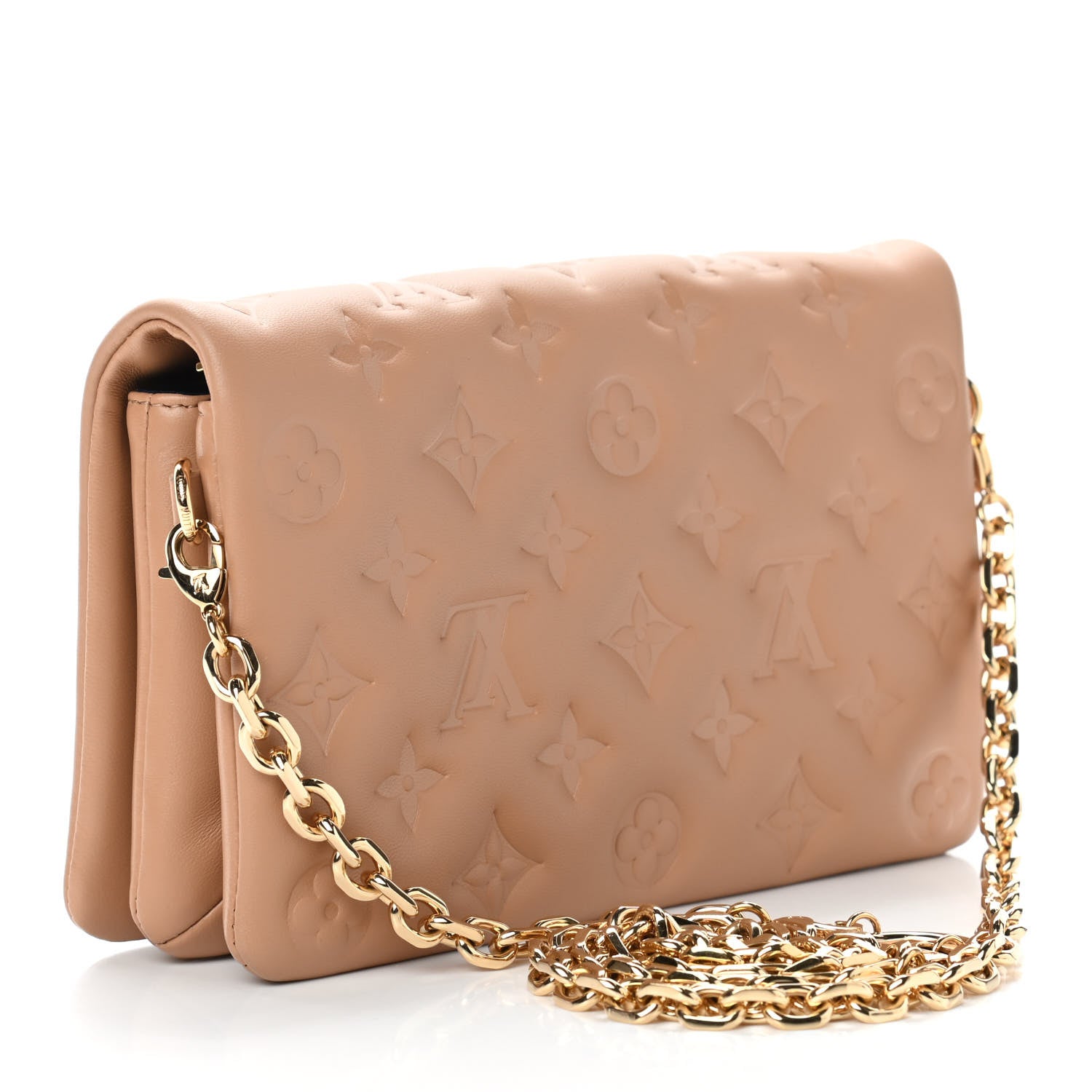 Louis Vuitton Lambskin Embossed Monogram Pochette Coussin Camel 2 of 4