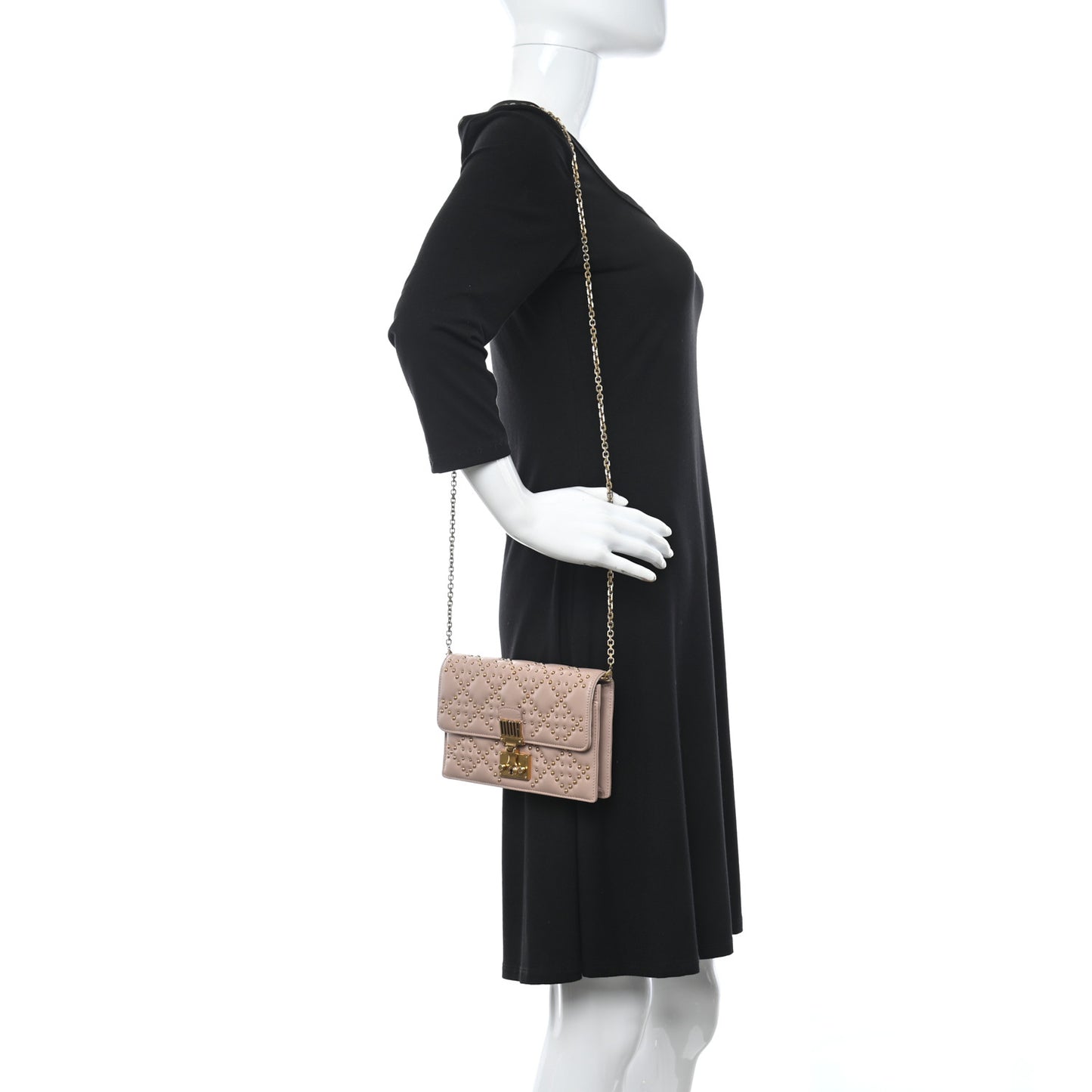Lambskin Cannage Studded Dioraddict Wallet on Chain Clutch Nude