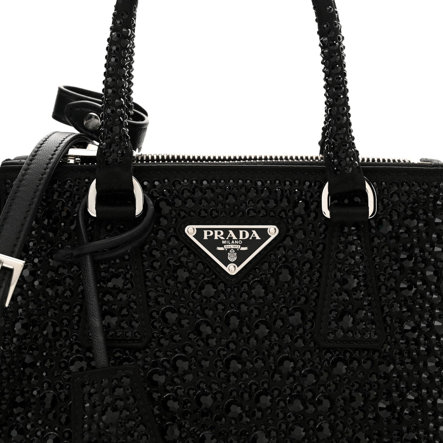 Satin Crystal Mini Galleria Double Zip Tote Black
