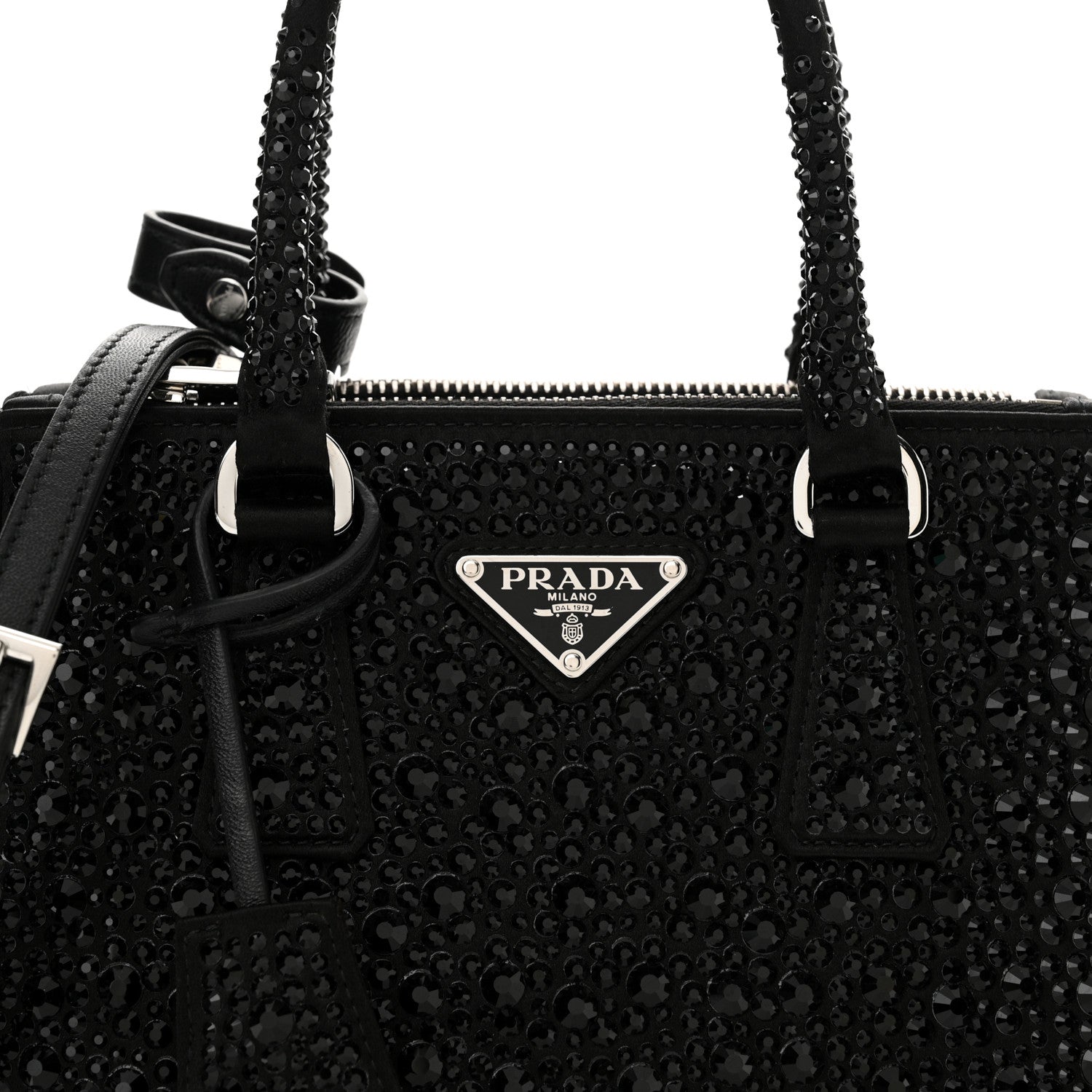Prada Satin Crystal Mini Galleria Double Zip Tote Black 8 of 10