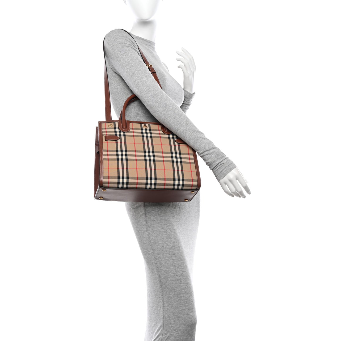 Calfskin Vintage Check Two Handle Title Bag Archive Beige
