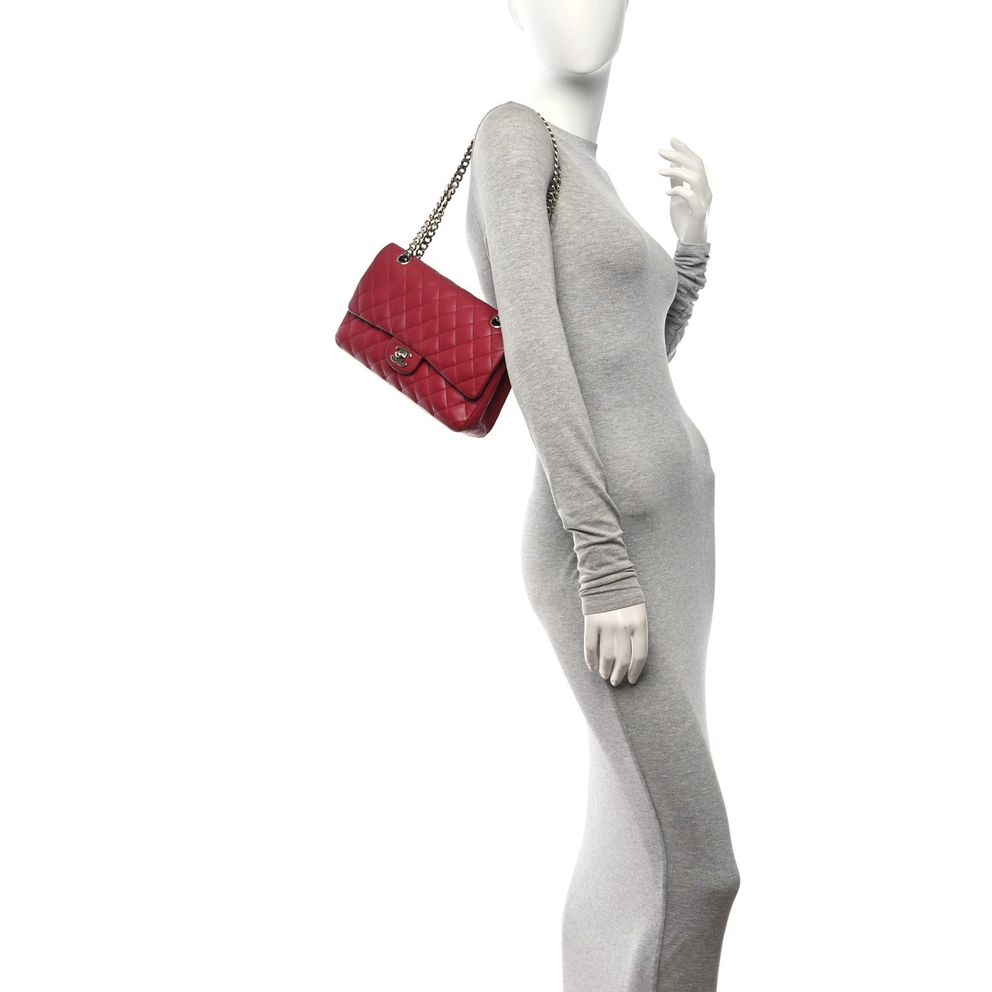 Glazed Lambskin Quilted Medium Double Flap Bijoux Chain Red