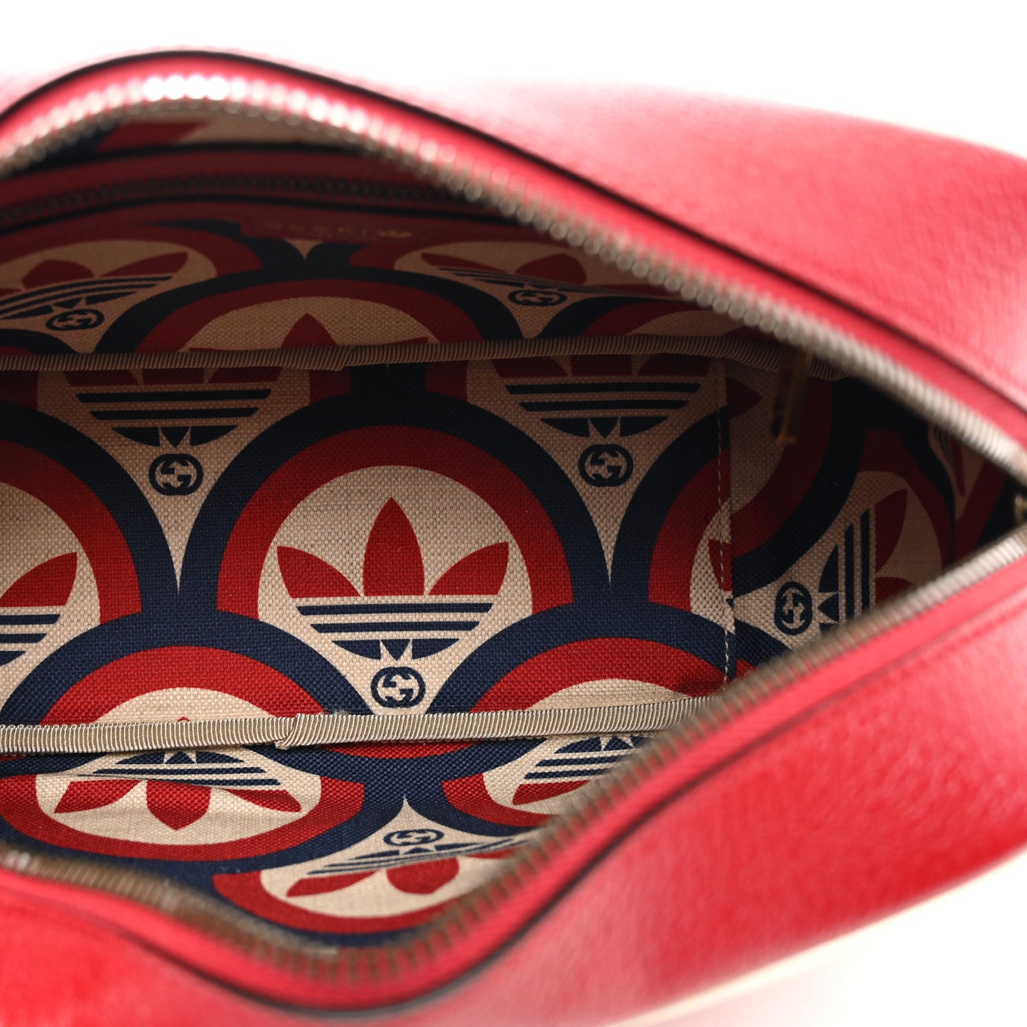 X ADIDAS Textured Dollar Calfskin Web Trefoil Logo Small Messenger Bag Hibiscus Red Off White