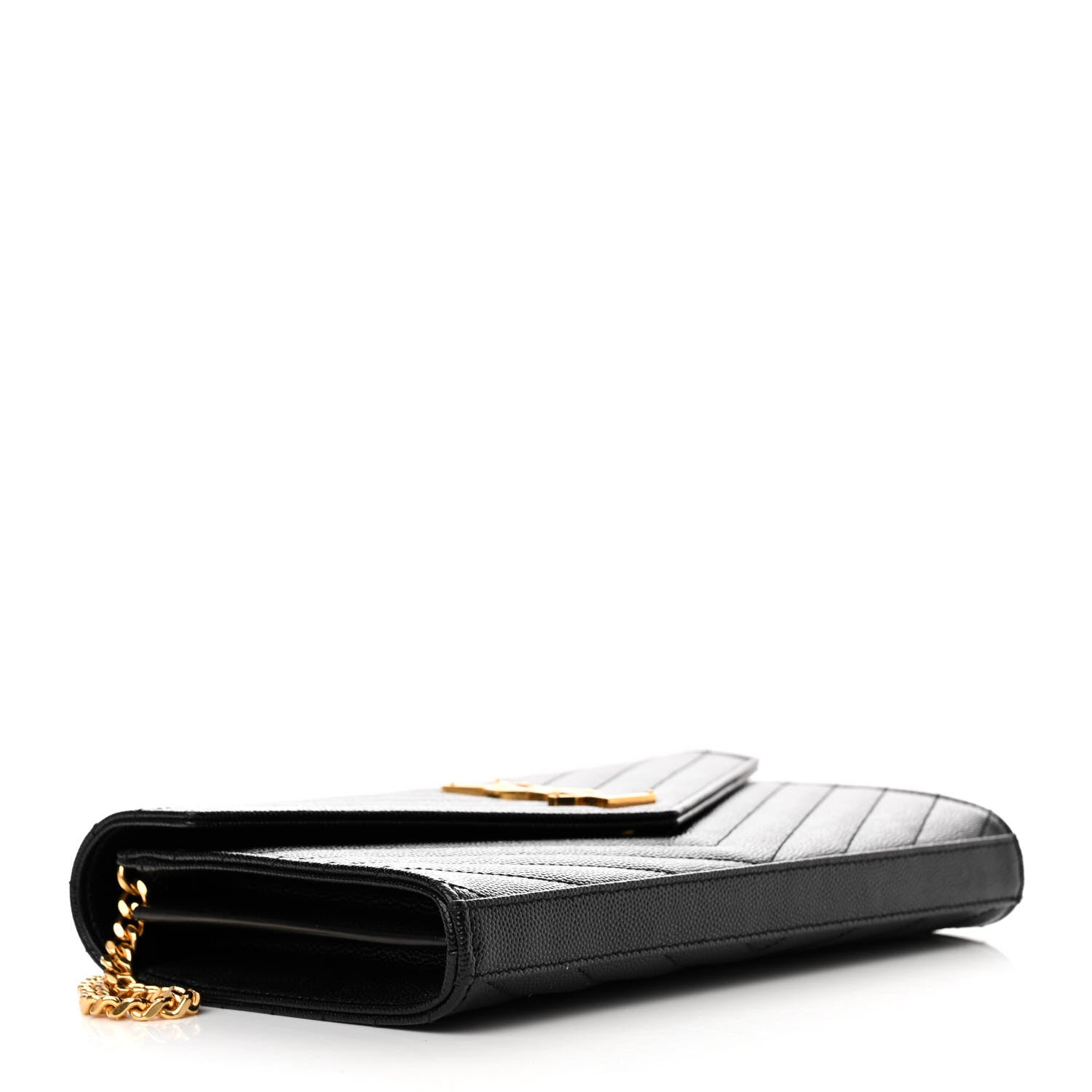 Saint Laurent Grain De Poudre Matelasse Chevron Monogram Chain Wallet Black 4 of 10