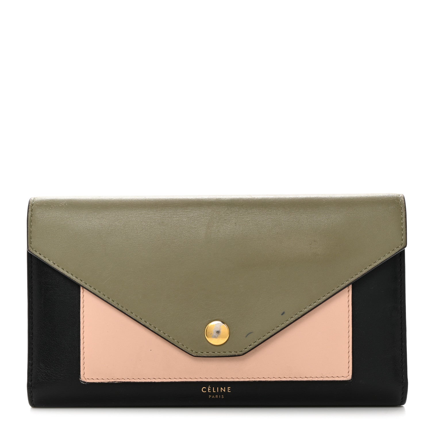 Celine Smooth Calfskin Pocket Tri-Fold Multifunction Envelope Flap Wallet Black Multicolor 1 of 9