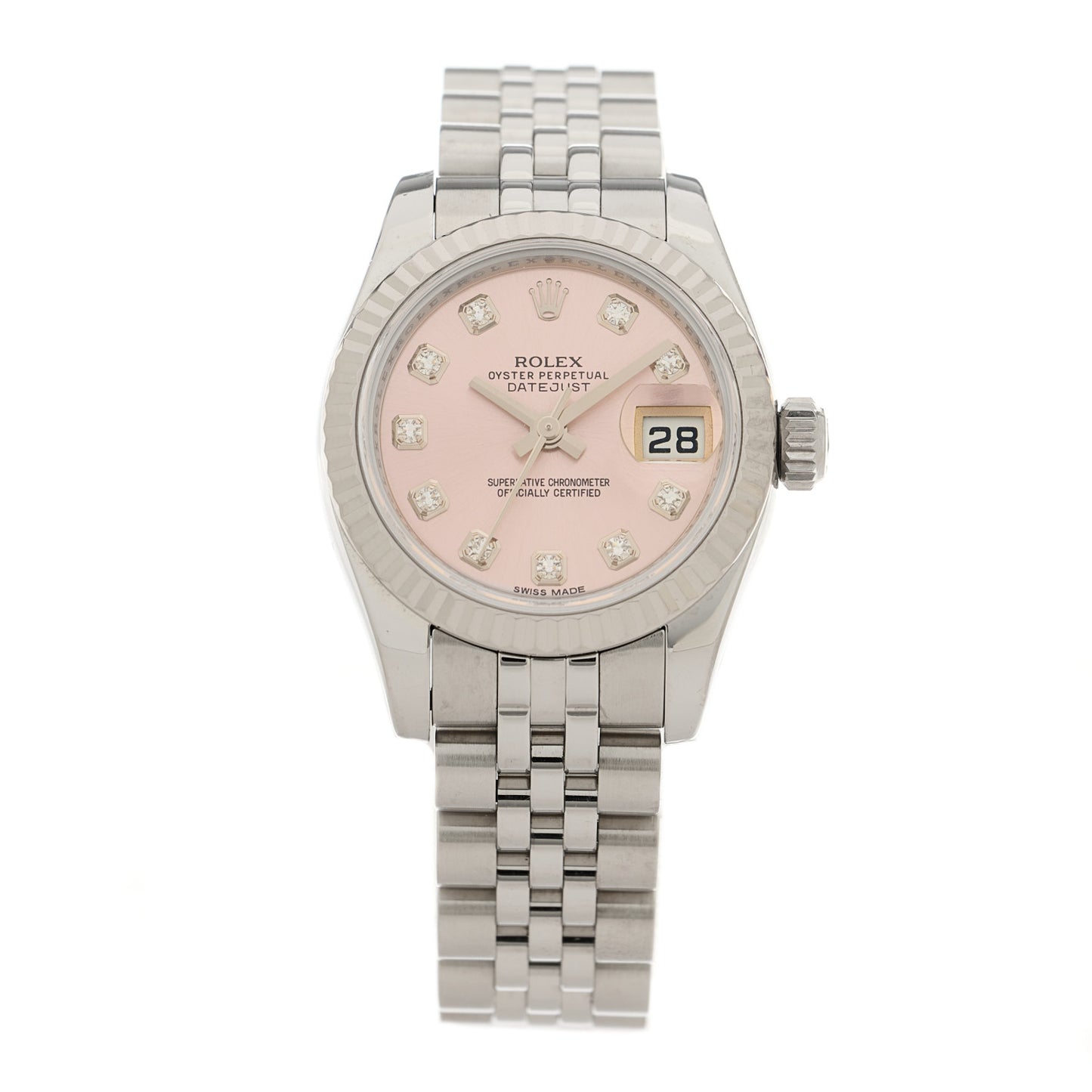 Stainless Steel 18K White Gold Diamond 26mm Oyster Perpetual Datejust Watch Pink 179174