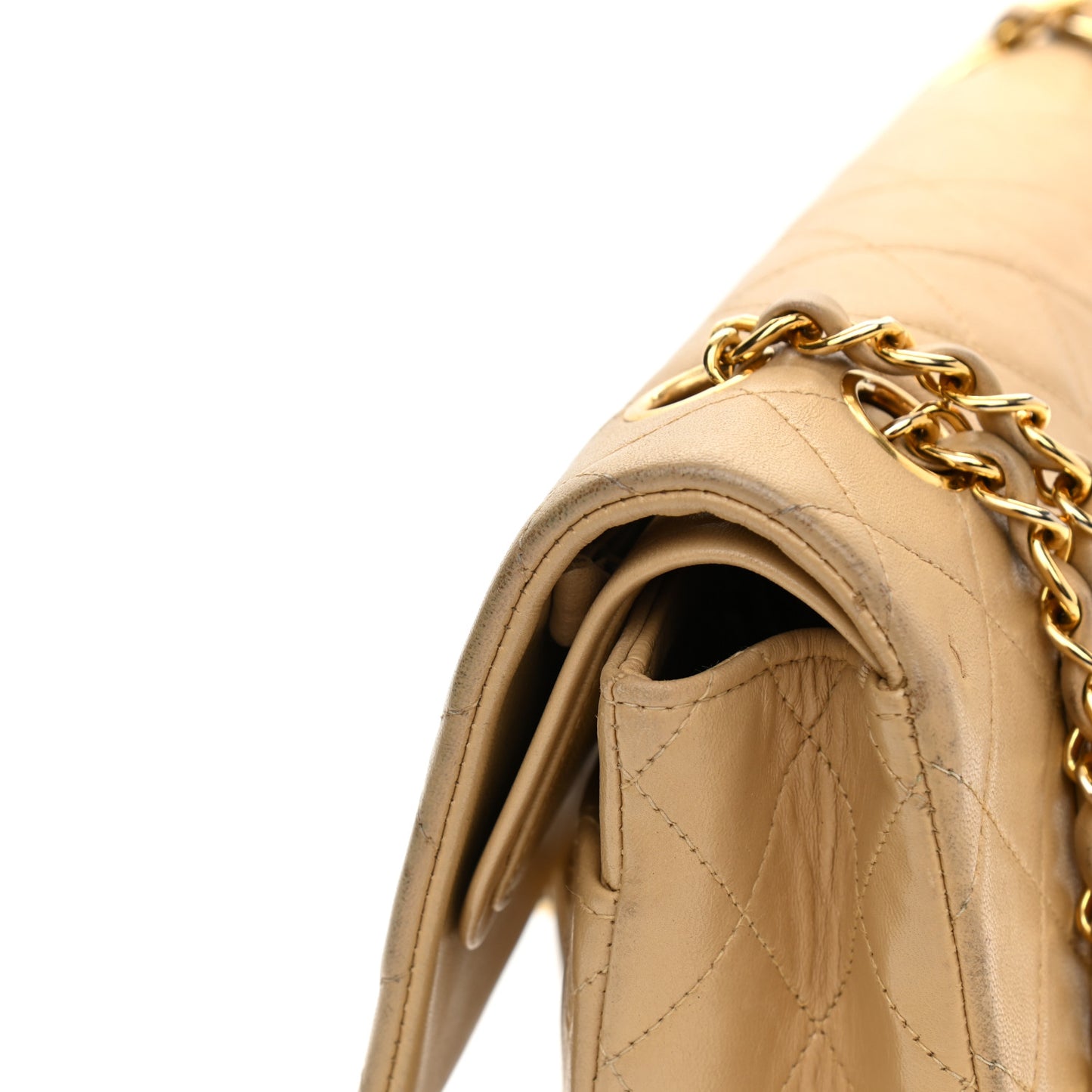 Lambskin Quilted Medium Double Flap Beige