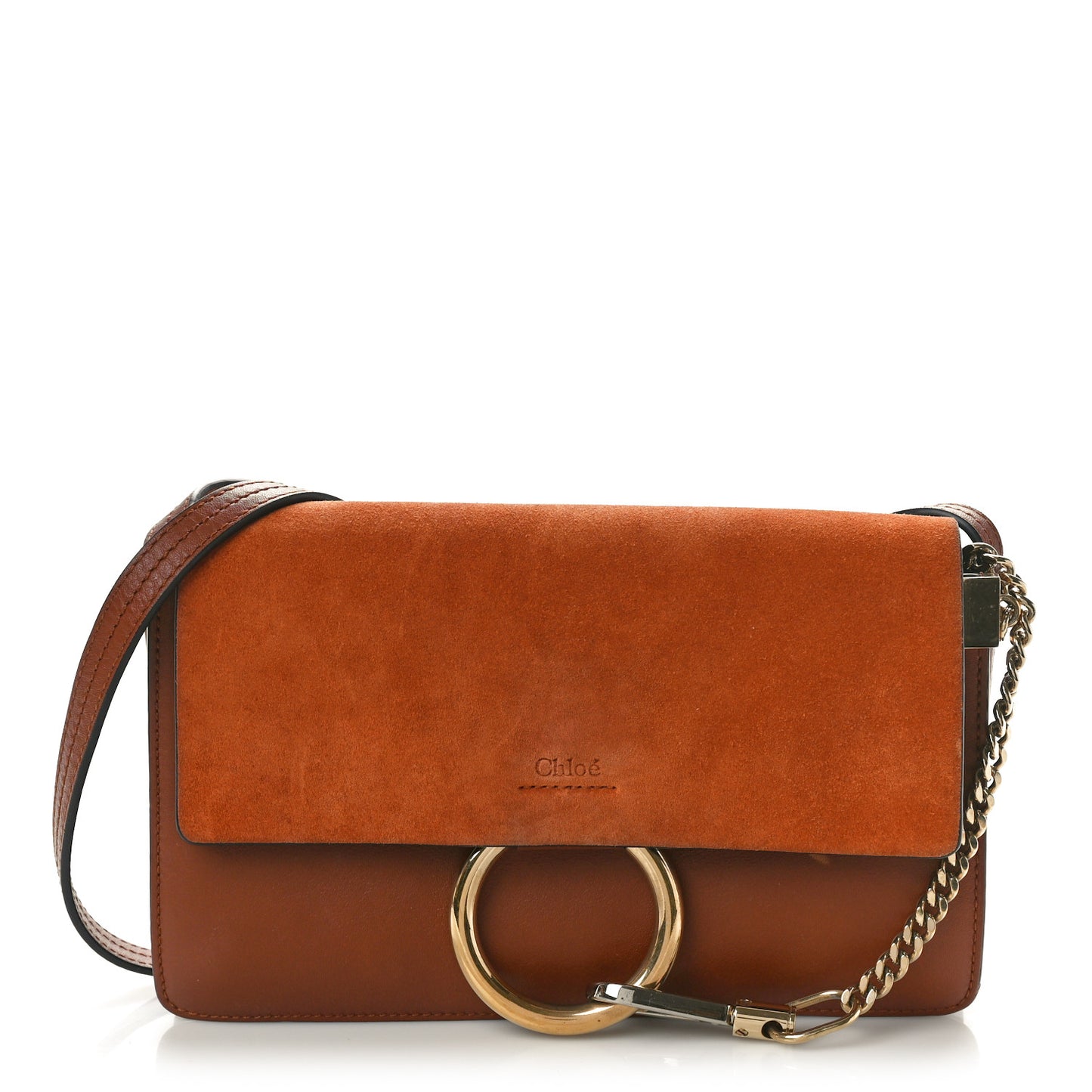 Suede Calfskin Small Faye Shoulder Bag Tobacco