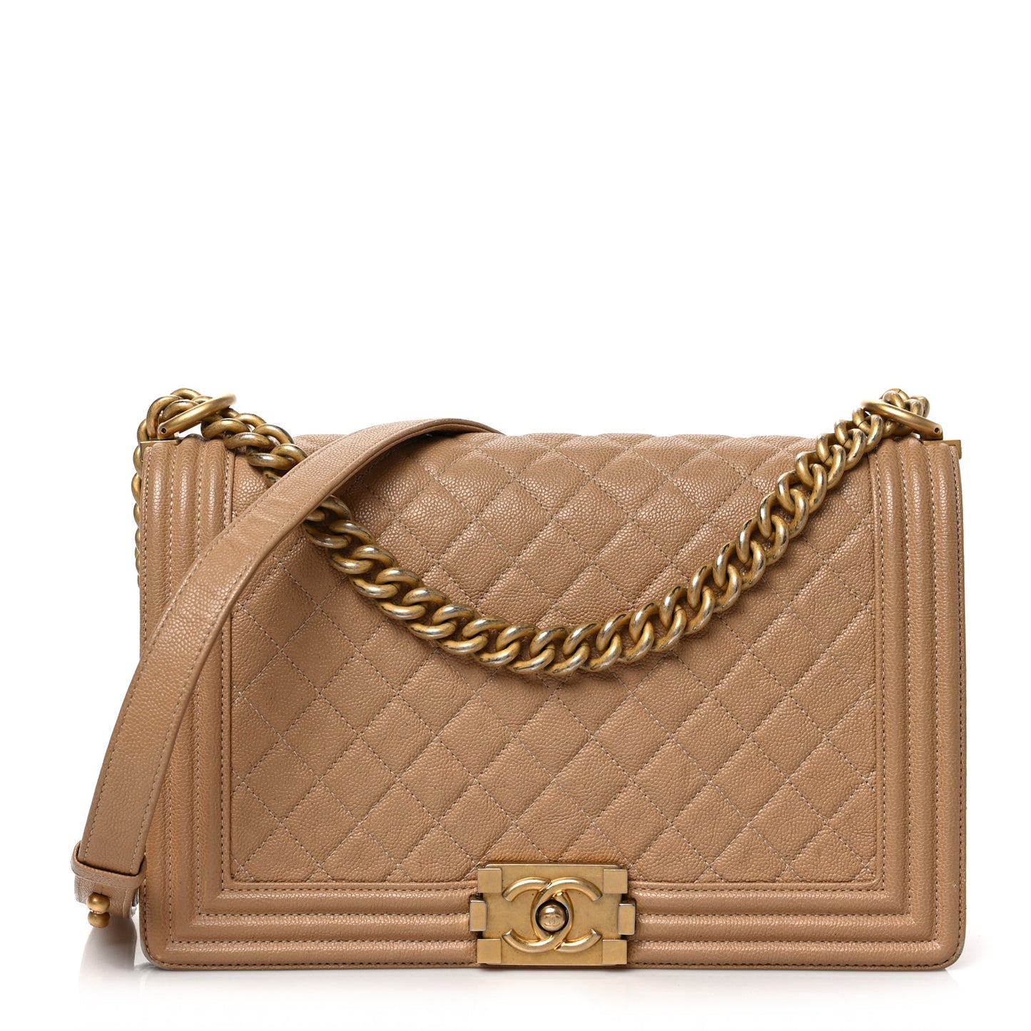 Caviar Quilted New Medium Boy Flap Camel