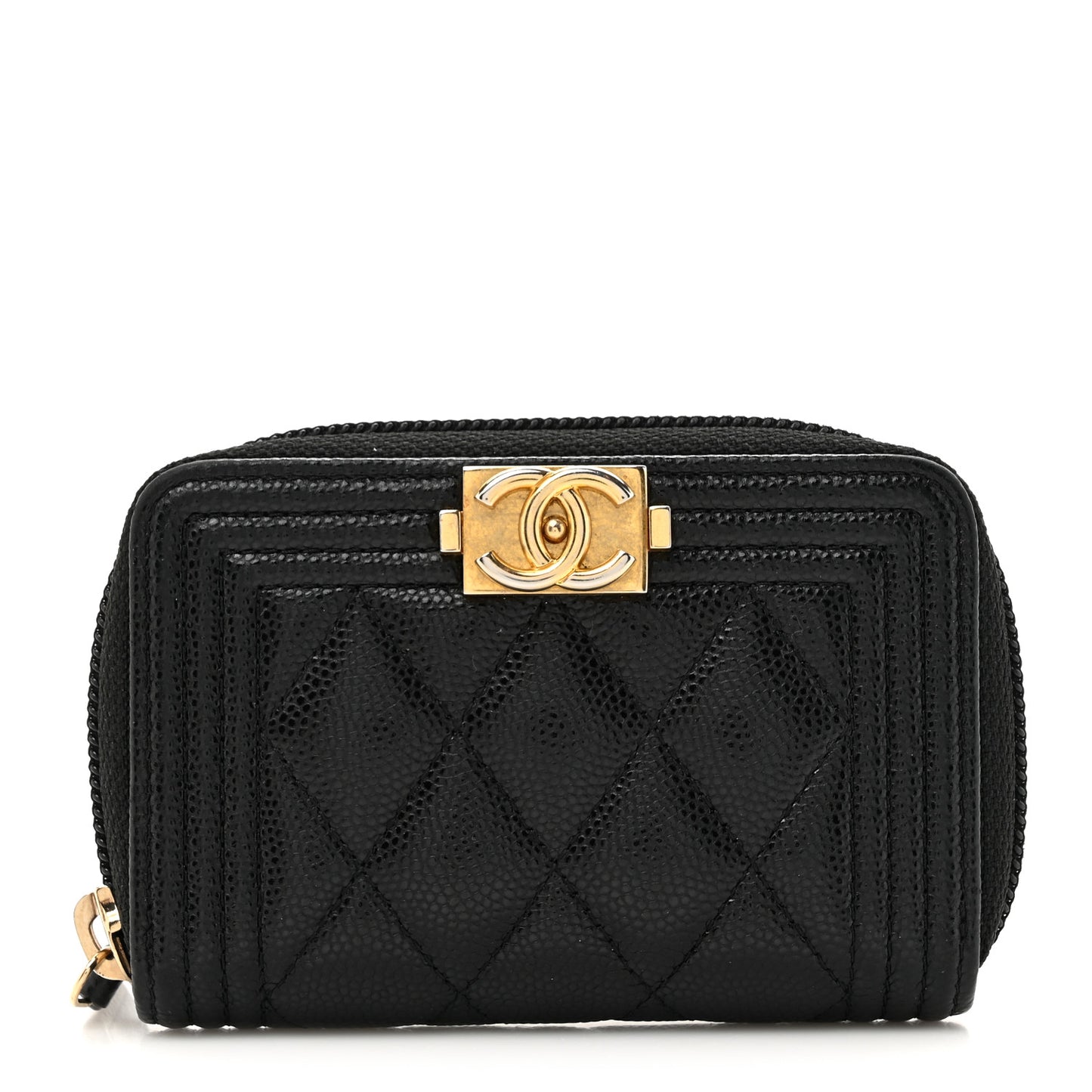 Caviar Quilted Boy Zip Around Coin Purse Wallet Black