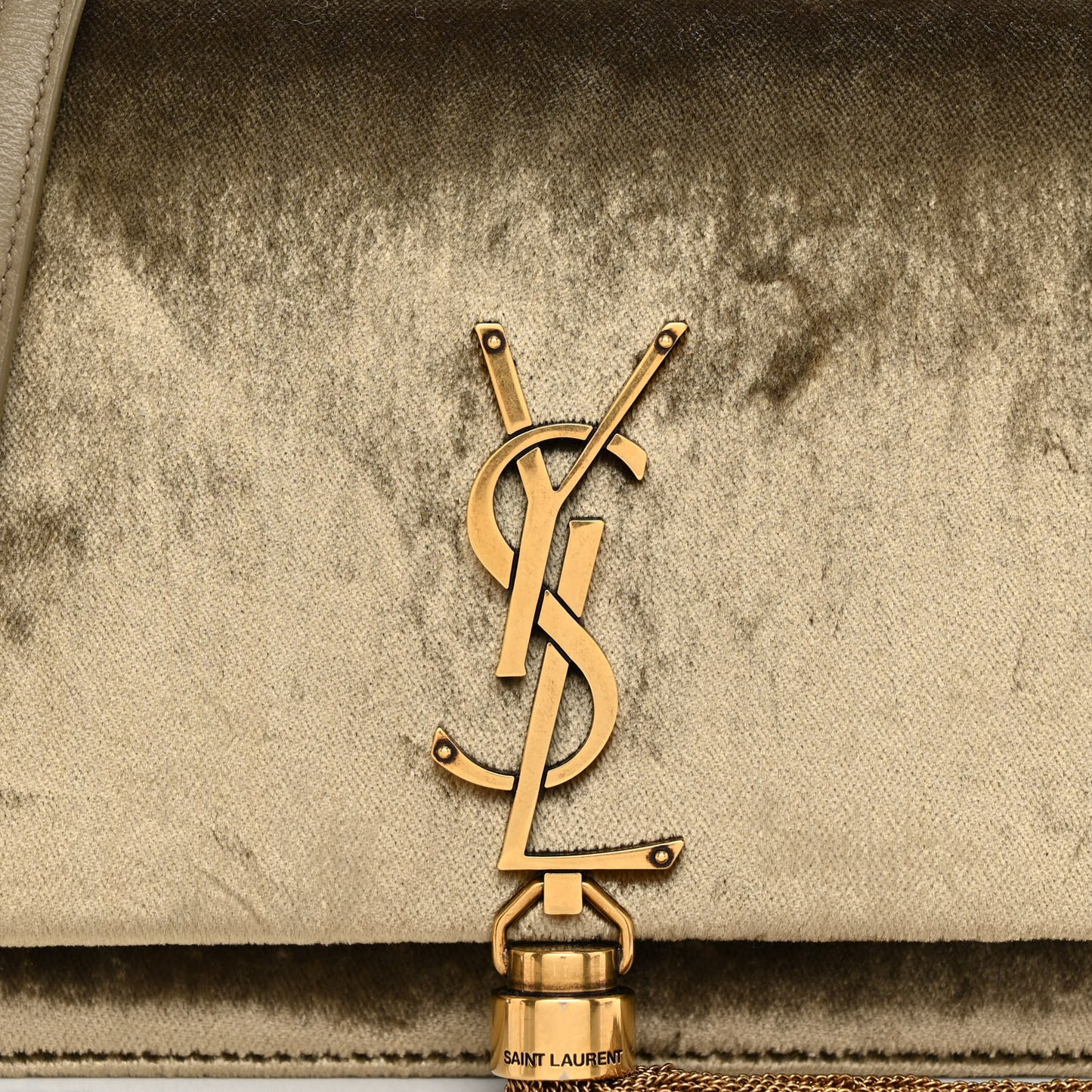 SAINT LAURENT Velvet Medium Classic Monogram Kate Tassel Satchel Olive