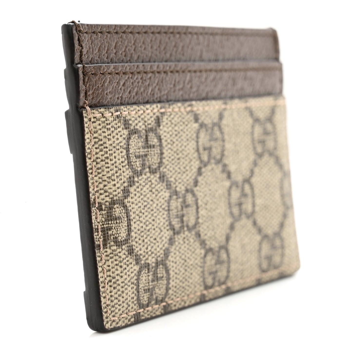 GG Supreme Monogram Textured Dollar Calfskin Ophidia Card Holder Beige Ebony New Acero