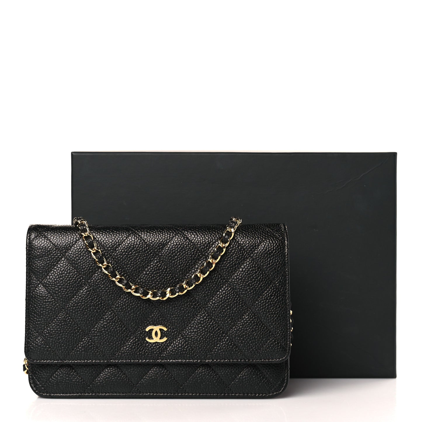 Caviar Quilted Wallet on Chain WOC Black