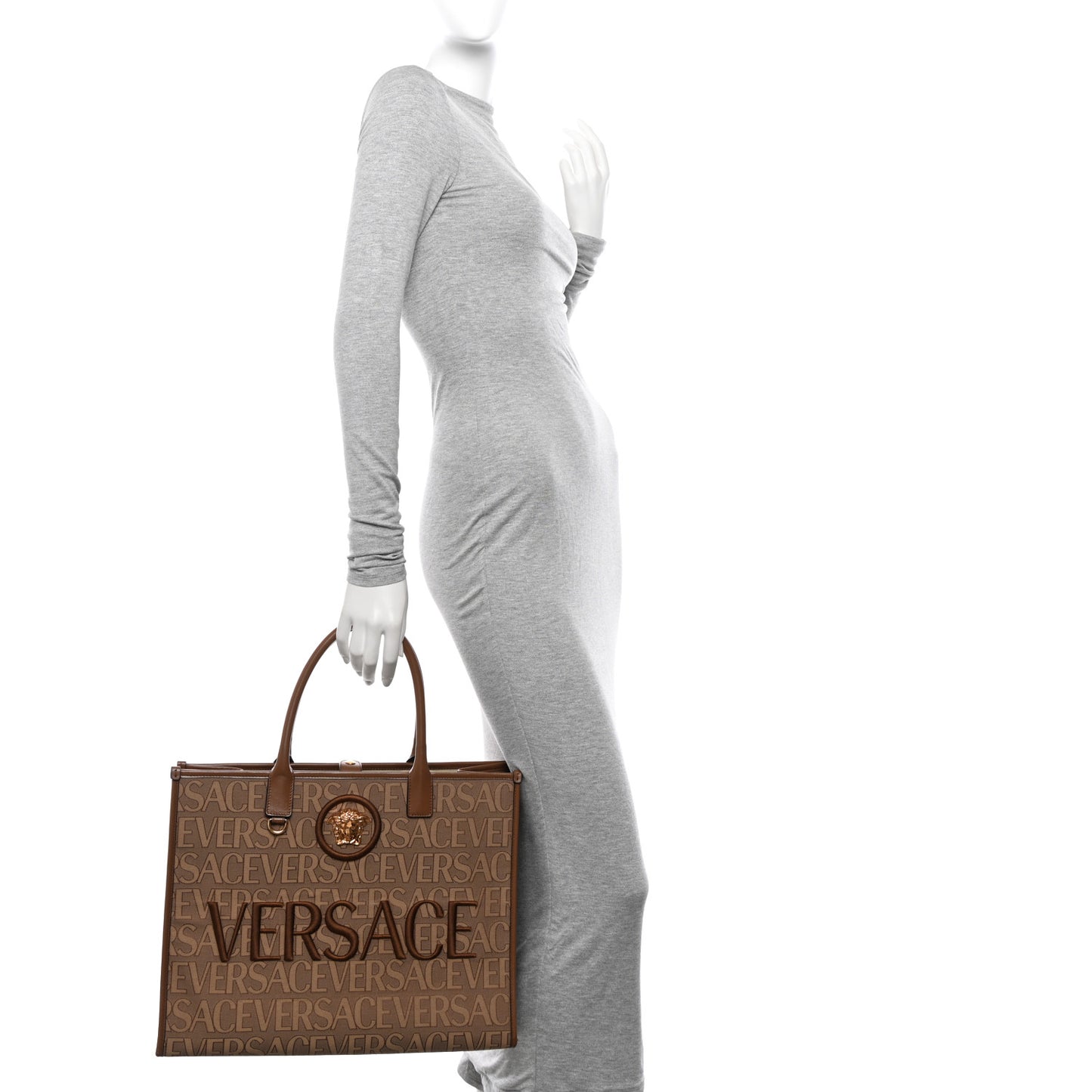 Jacquard Canvas Large Allover Medusa Tote Beige