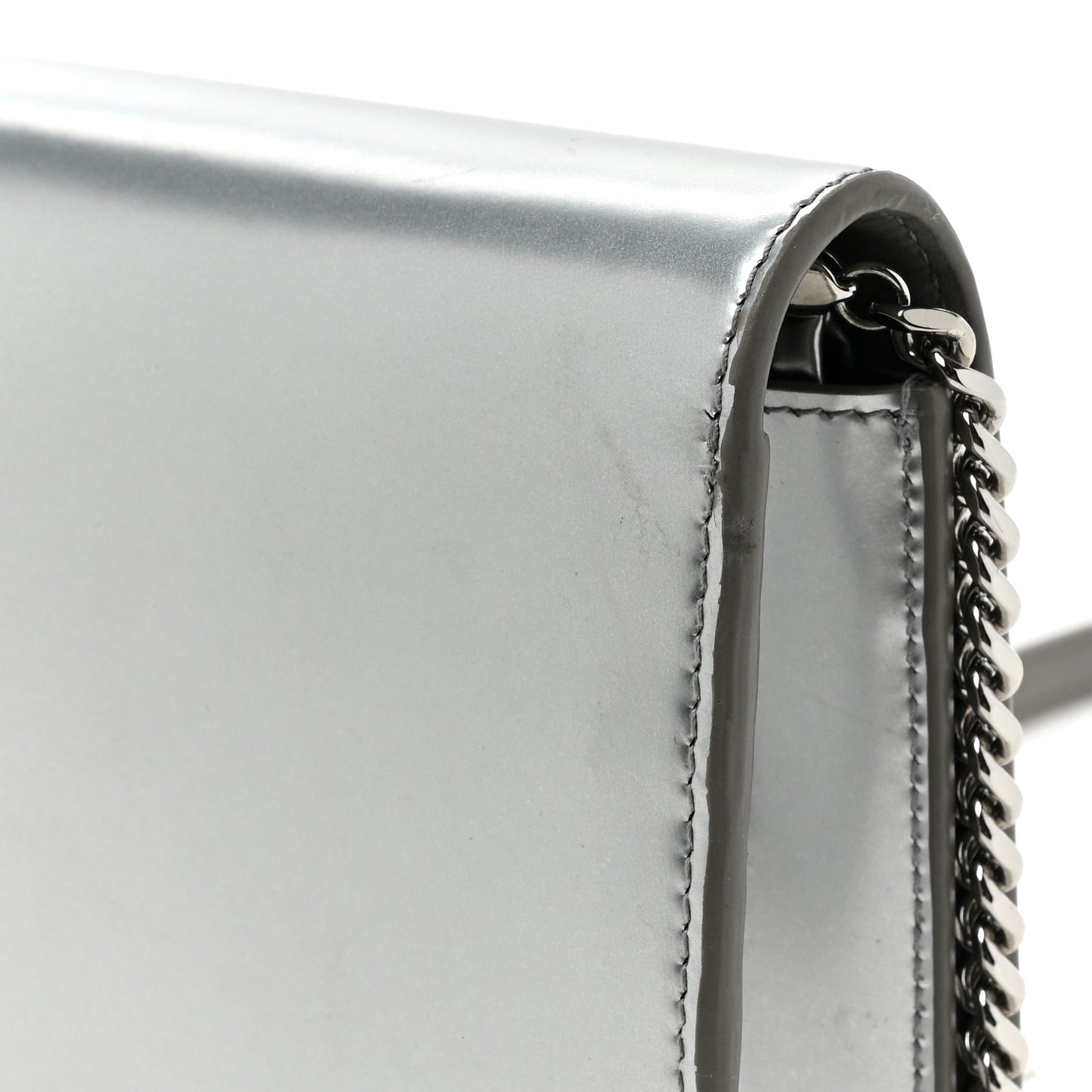 Metallic Calfskin Kate Monogram Tassel Chain Wallet Silver