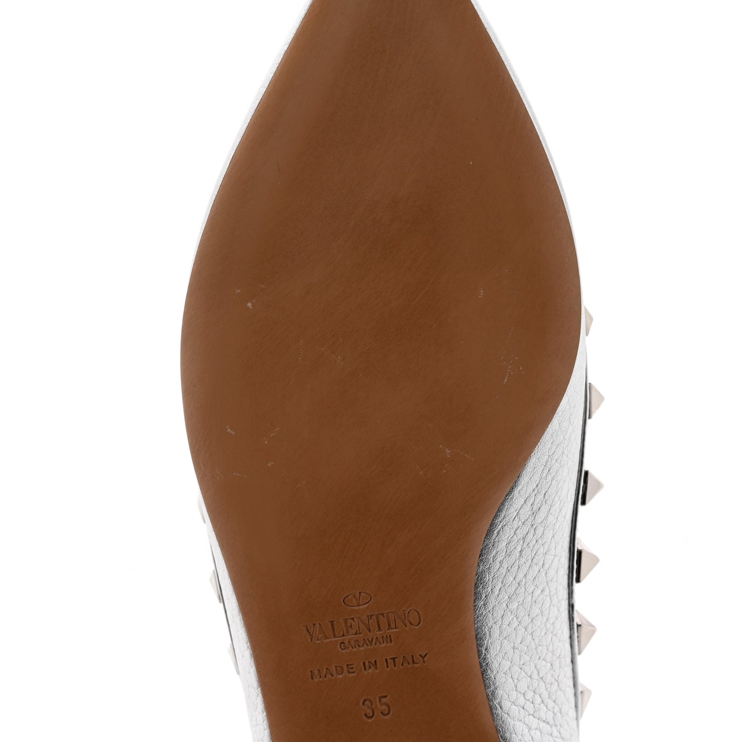 Metallic Pebbled Calfskin Rockstud Ballerina Flats 35 Silver