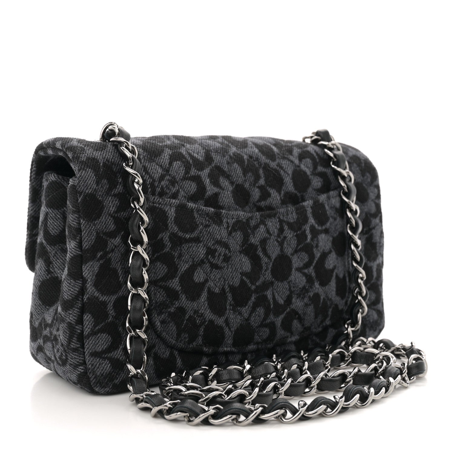 Chanel Printed Denim Quilted Flower Mini Rectangular Flap Black 3 of 11