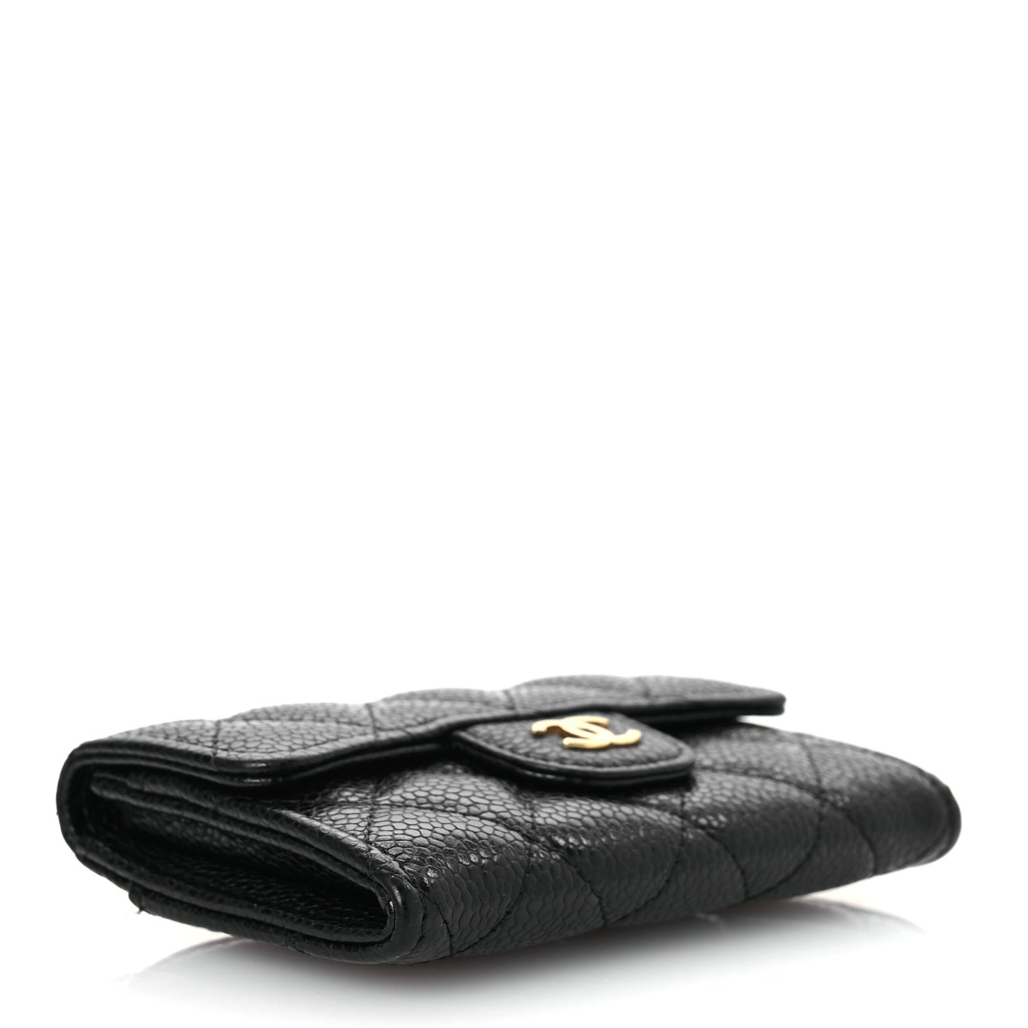 Caviar Quilted Flap Card Holder Wallet Black