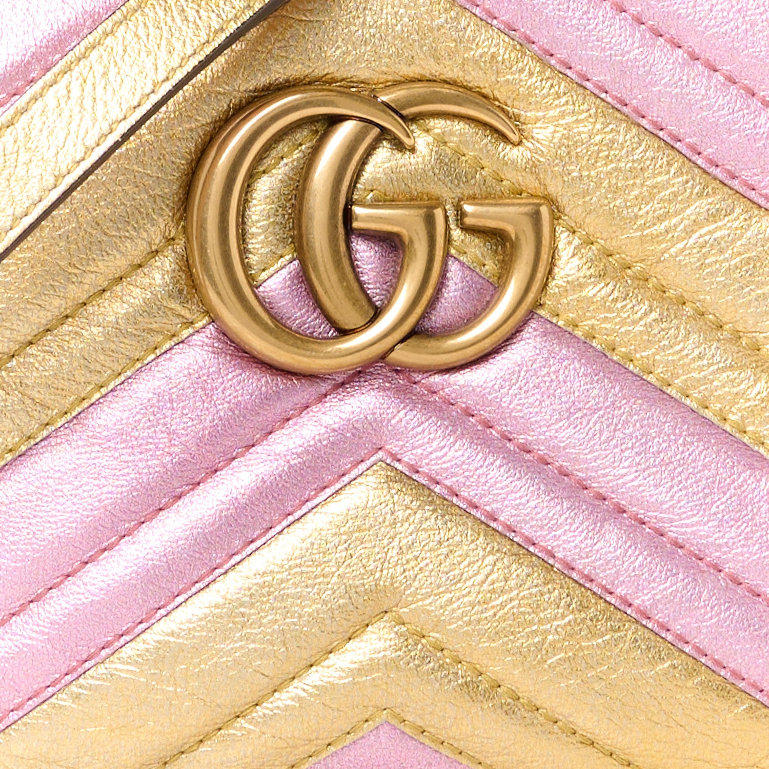 Gucci Metallic Nappa Matelasse Heart Small GG Marmont Chain Shoulder Bag Oro Vecchio Rosa 9 of 12