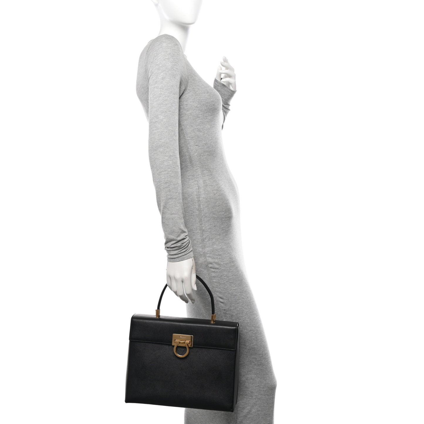 Hammered Calfskin Iconic Large Top Handle Bag Black