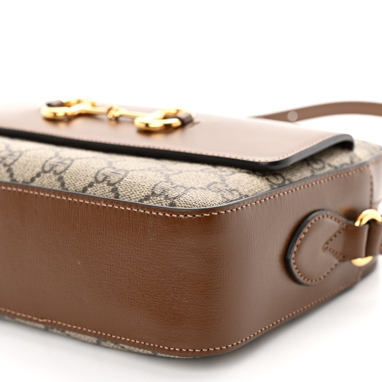 GG Supreme Monogram Small Horsebit 1955 Shoulder Bag Beige Brown Sugar