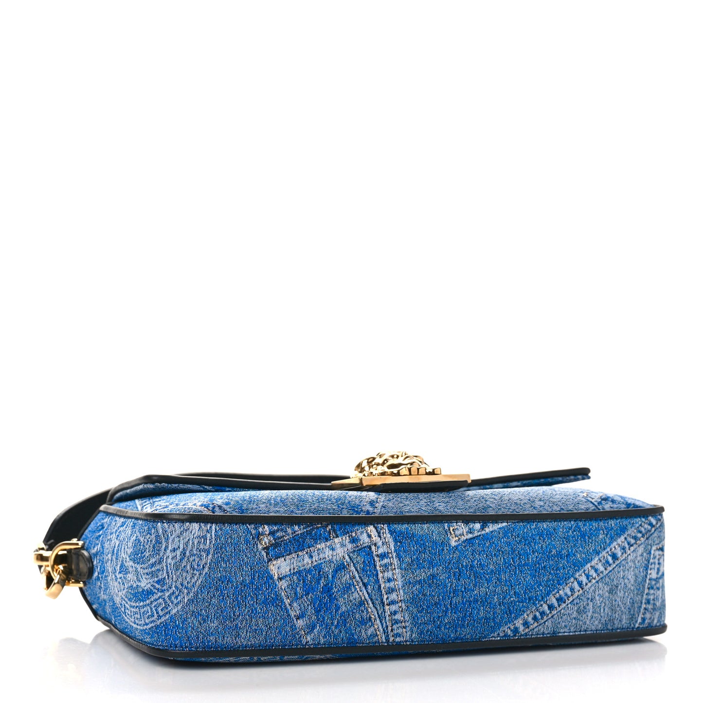 X FENDI Fabric Calfskin Medusa Denim Patchwork Print Baguette Blue Black Gold
