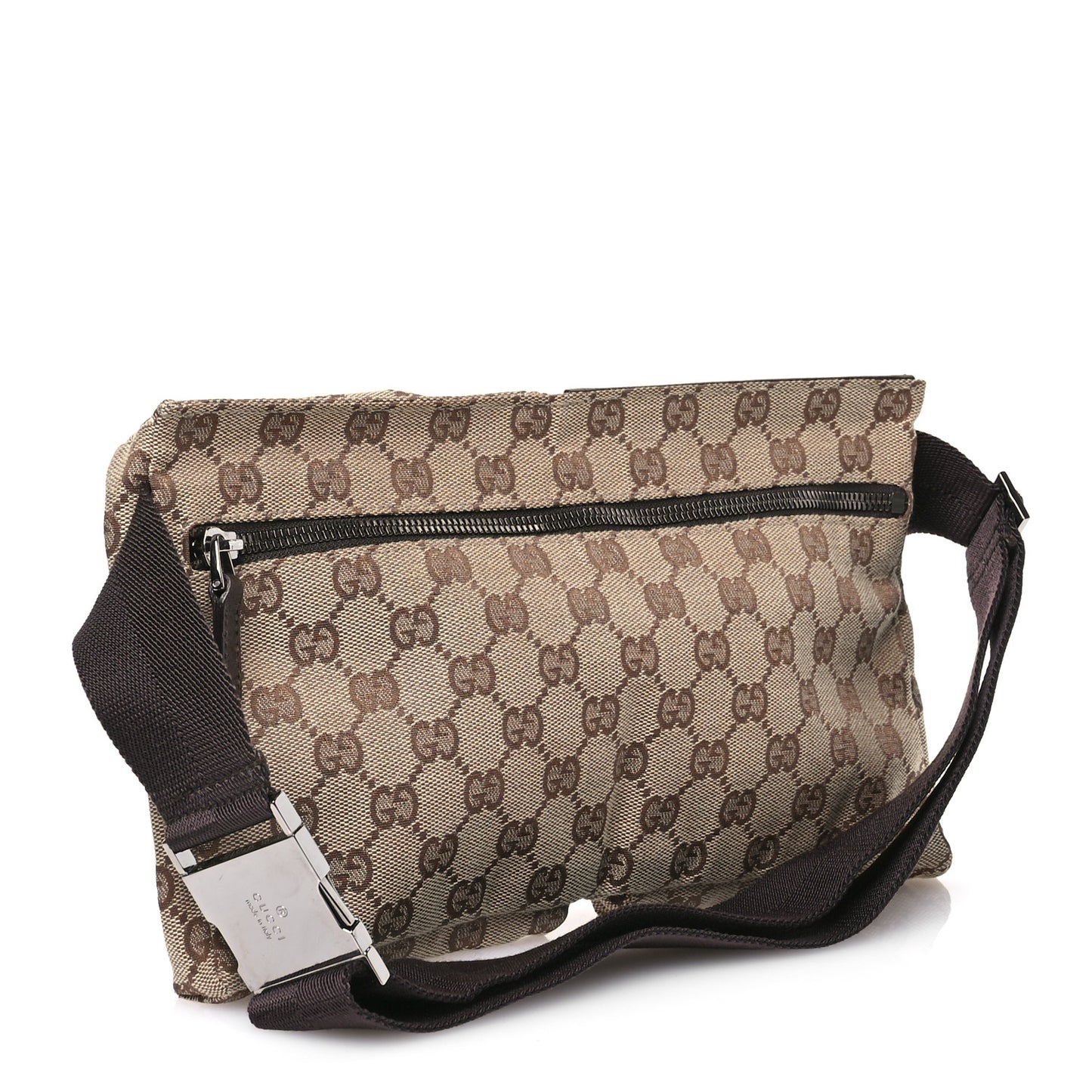 GG Monogram Double Pocket Belt Bag Dark Brown