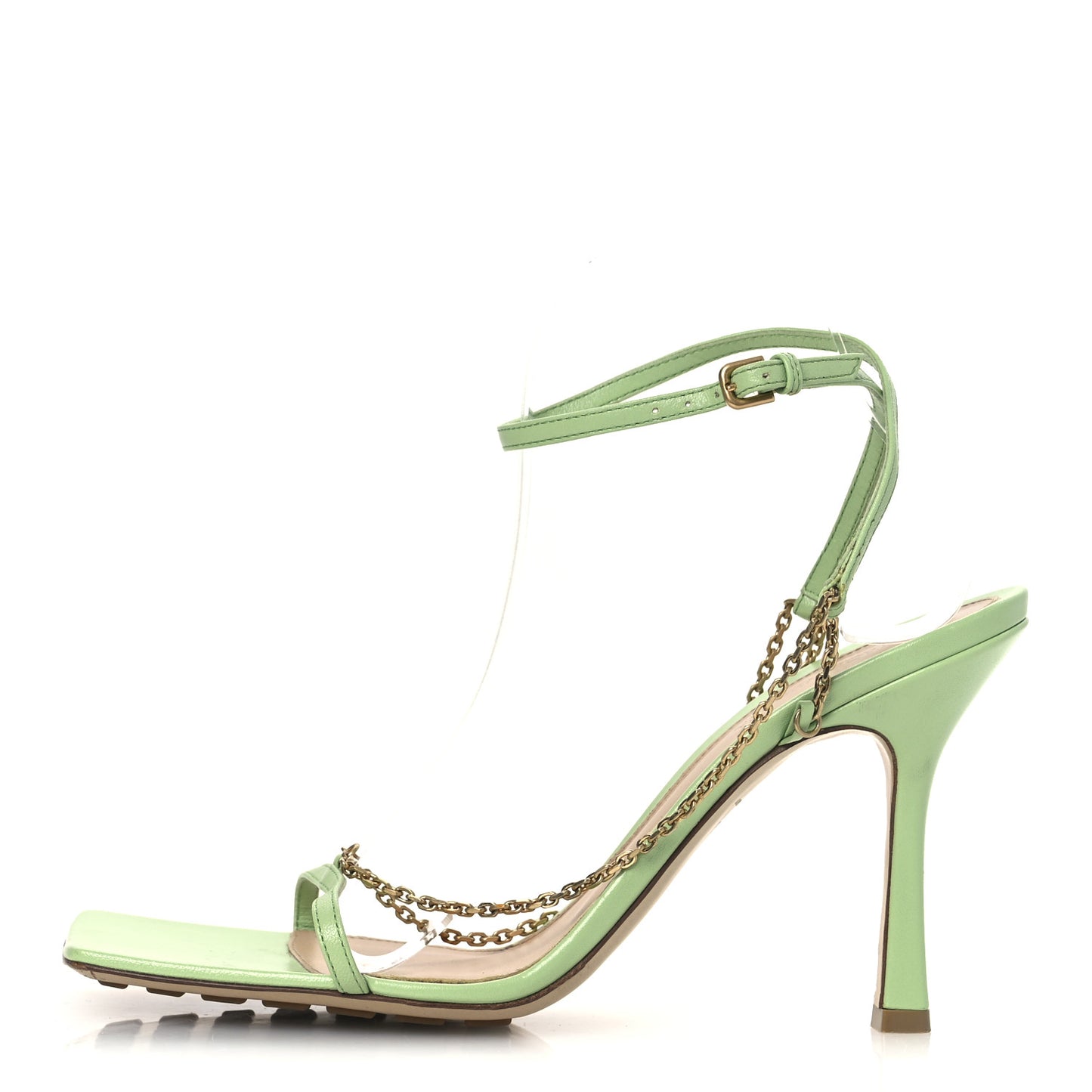 Lambskin Stretch Chain Strap 90mm Sandals 40.5 Pistachio