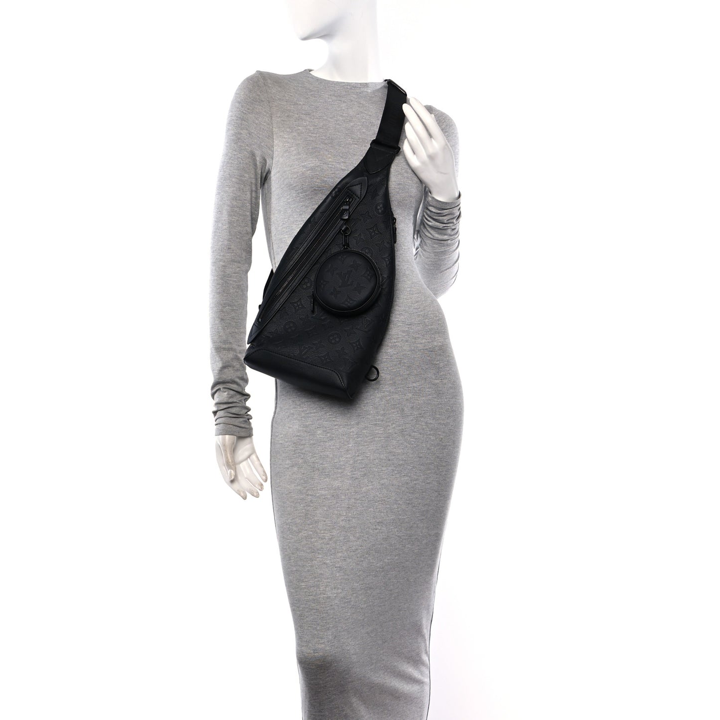 Calfskin Shadow Monogram Duo Slingbag Black