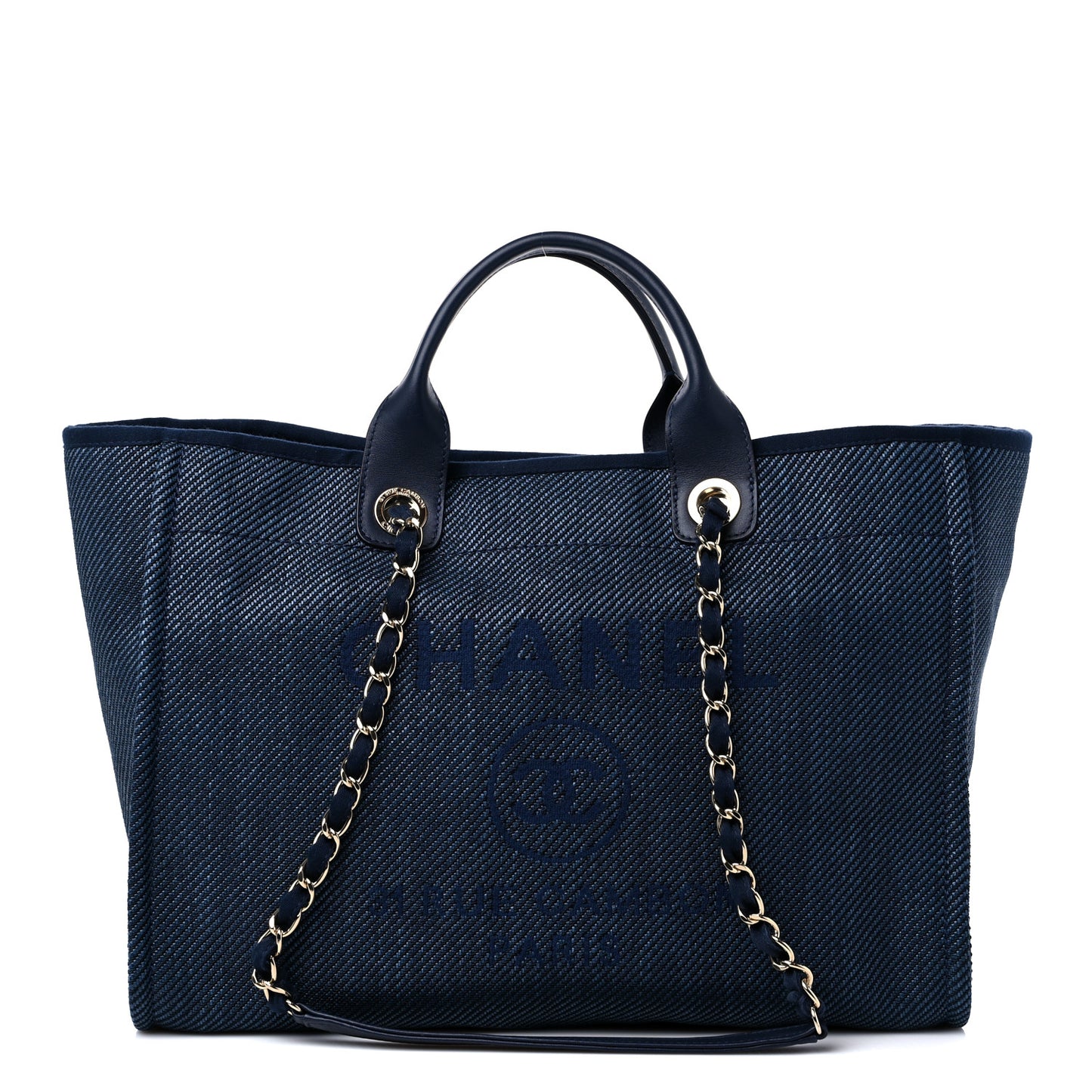 Mixed Fibers Calfskin Medium Deauville Tote Navy Blue