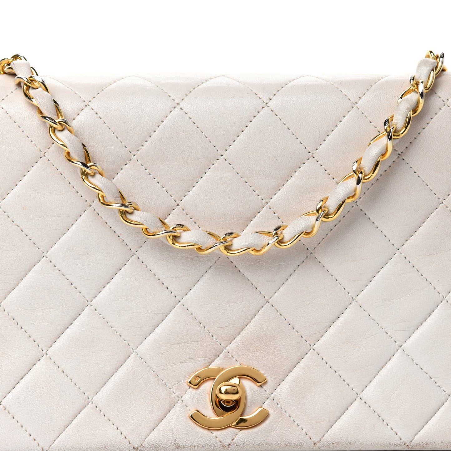 Lambskin Quilted Small Single Flap White