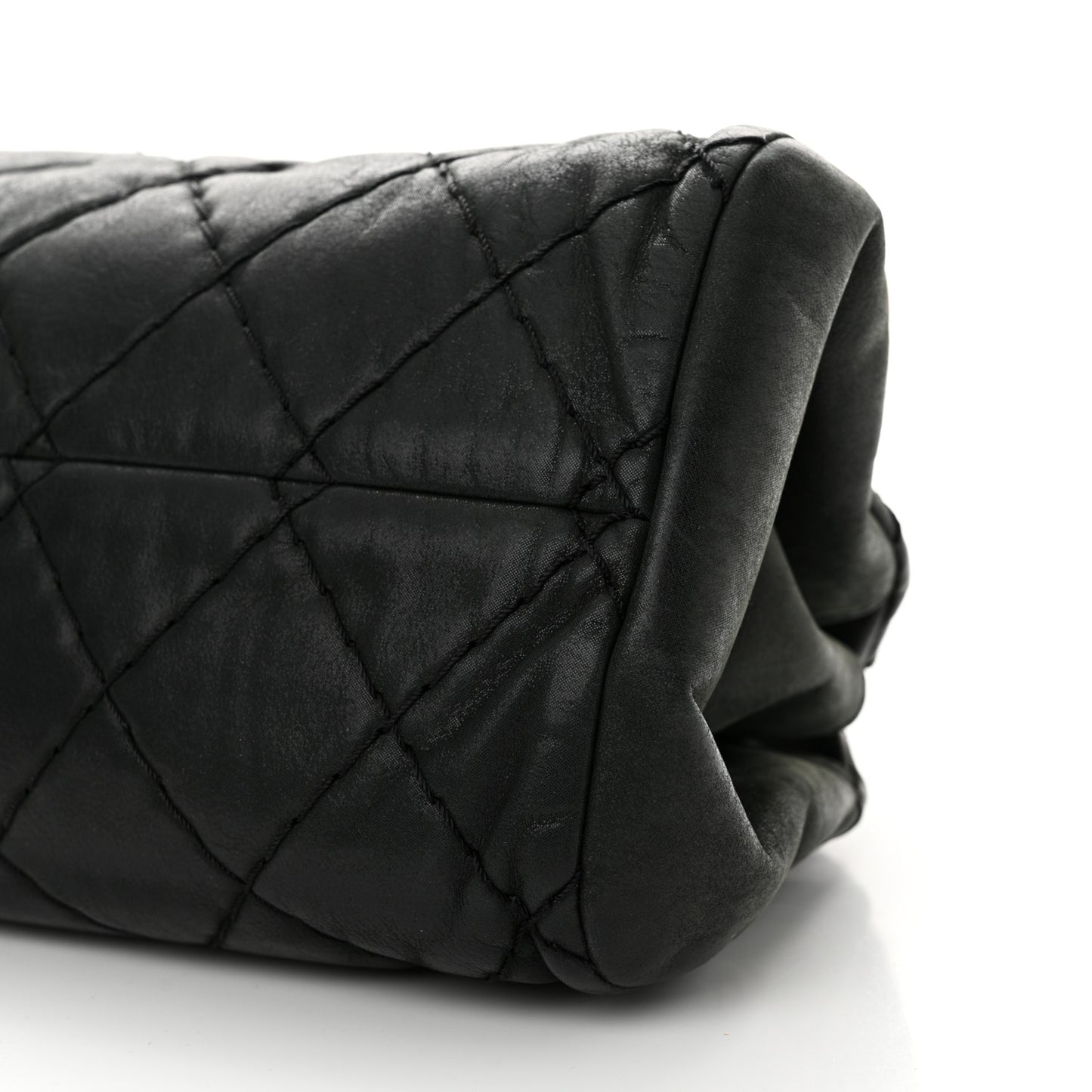 Iridescent Calfskin Stitched Just Mademoiselle Bowling Bag Black