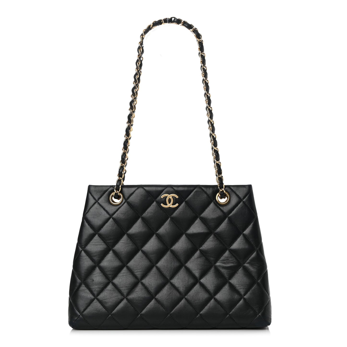 Lambskin Quilted Shopping Tote Black
