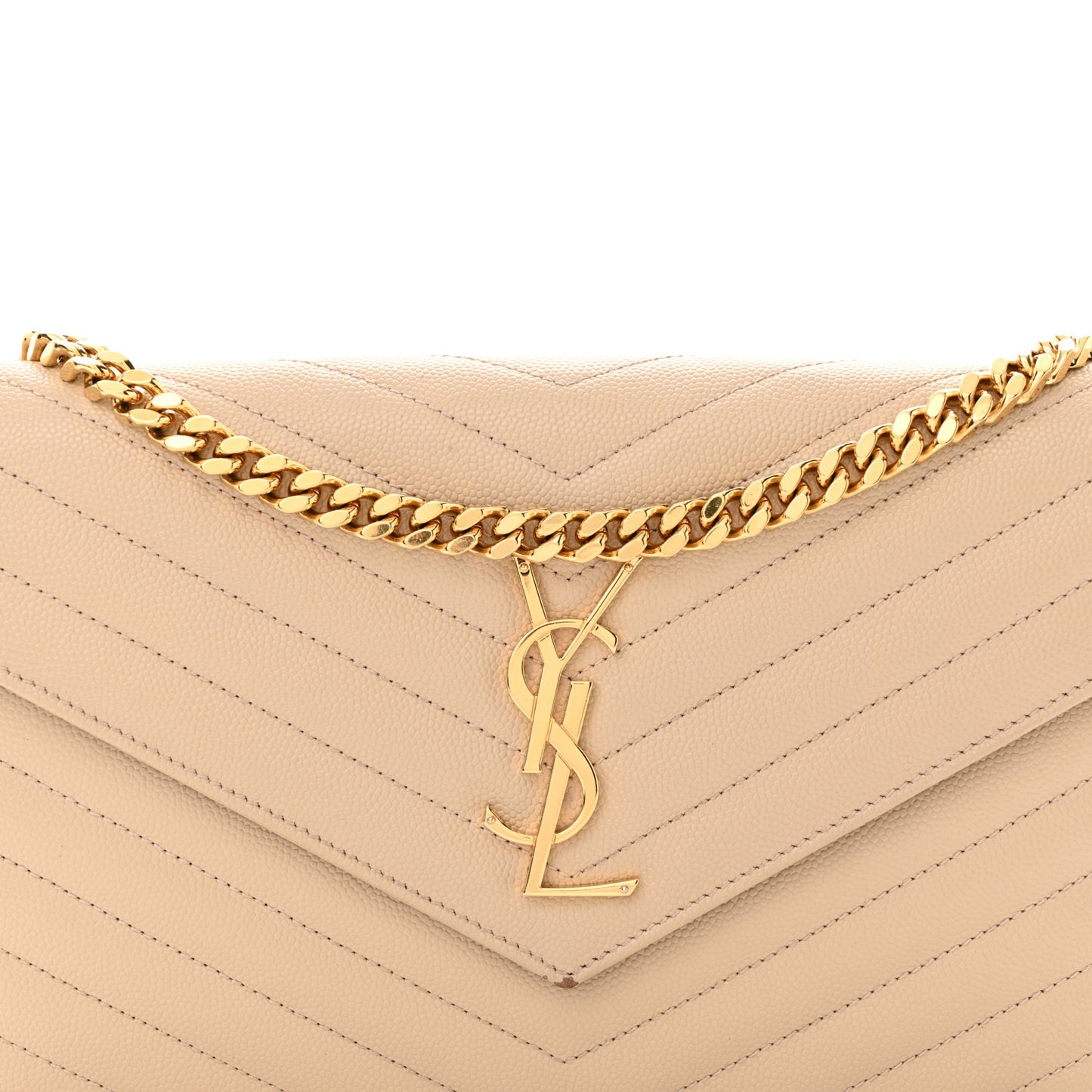 Grain De Poudre Matelasse Chevron Monogram Envelope Chain Wallet Nude Powder