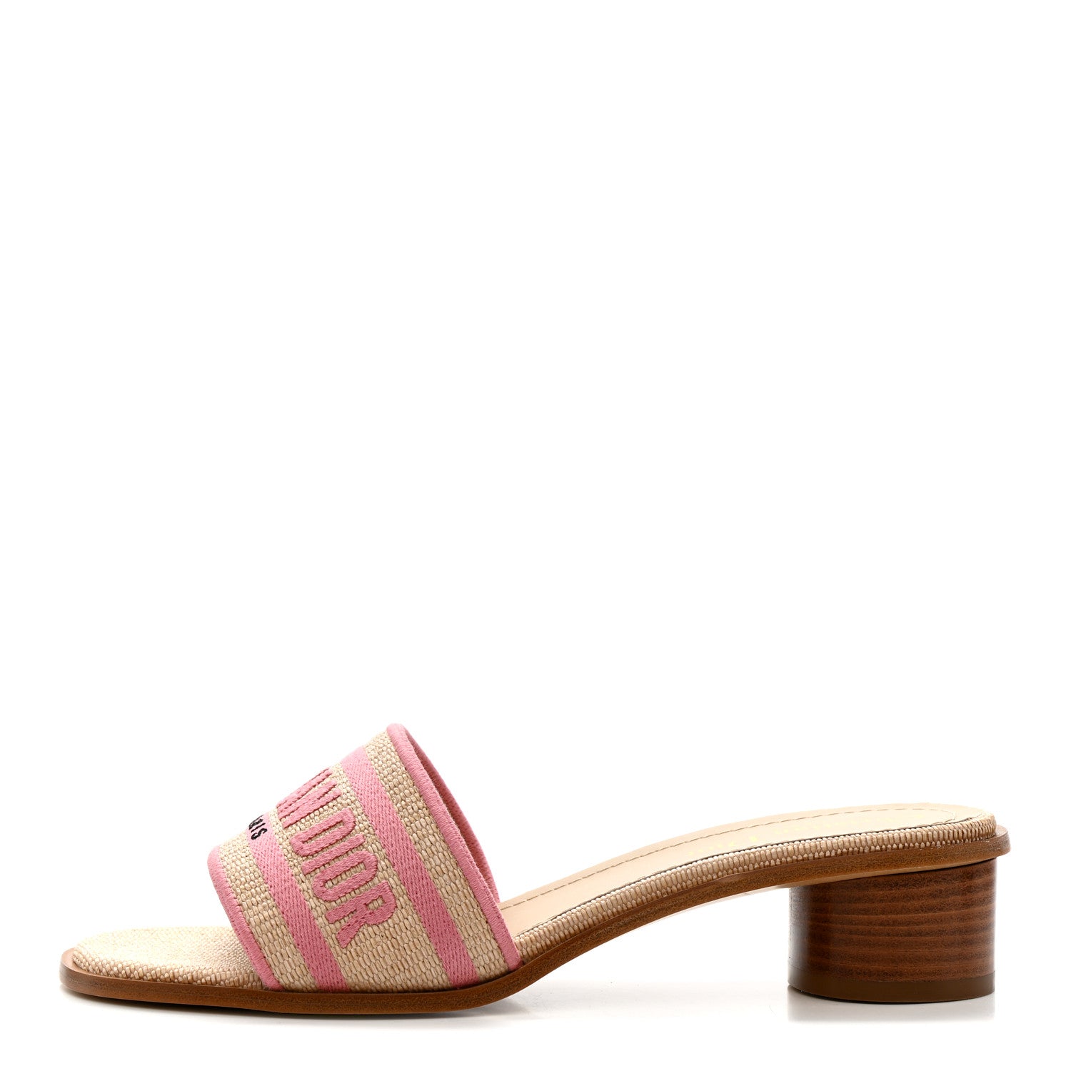 Christian Dior Straw Embroidered Dway 40mm Slide Sandals 37 Rose