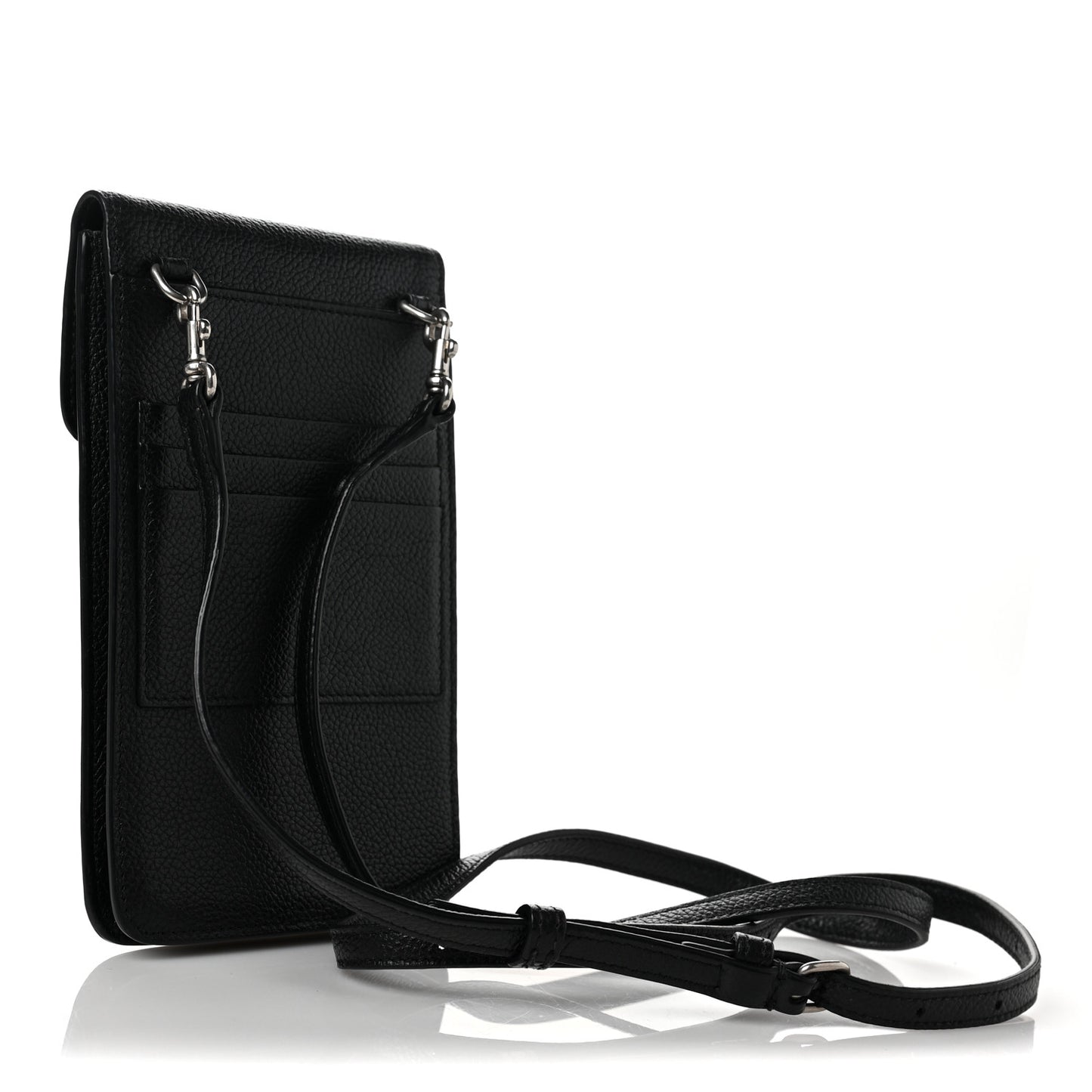 Grained Calfskin Cash Phone Holder Wallet Black
