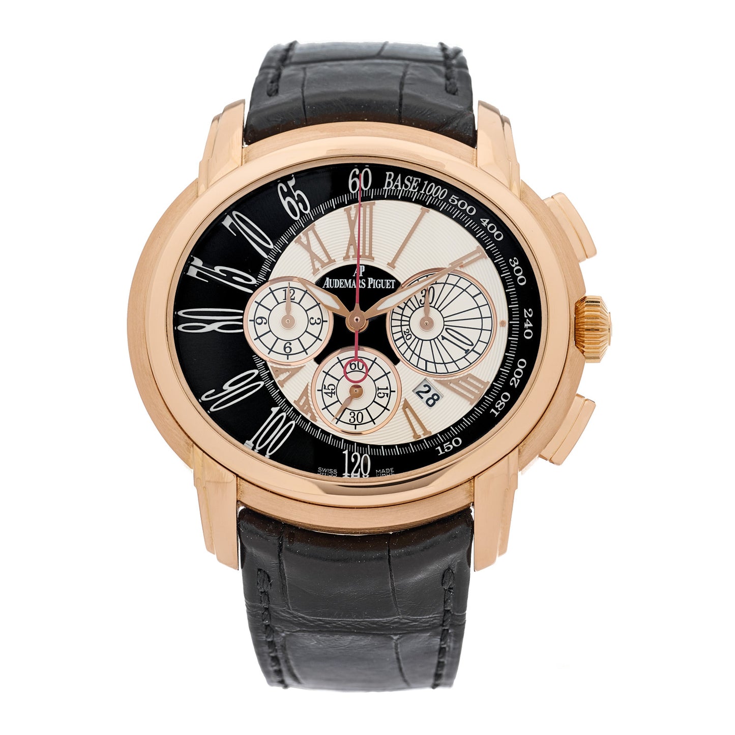 18K Rose Gold Alligator 47mm Millenary Chronograph Automatic Watch Black 26145OR.OO.D093CR.01